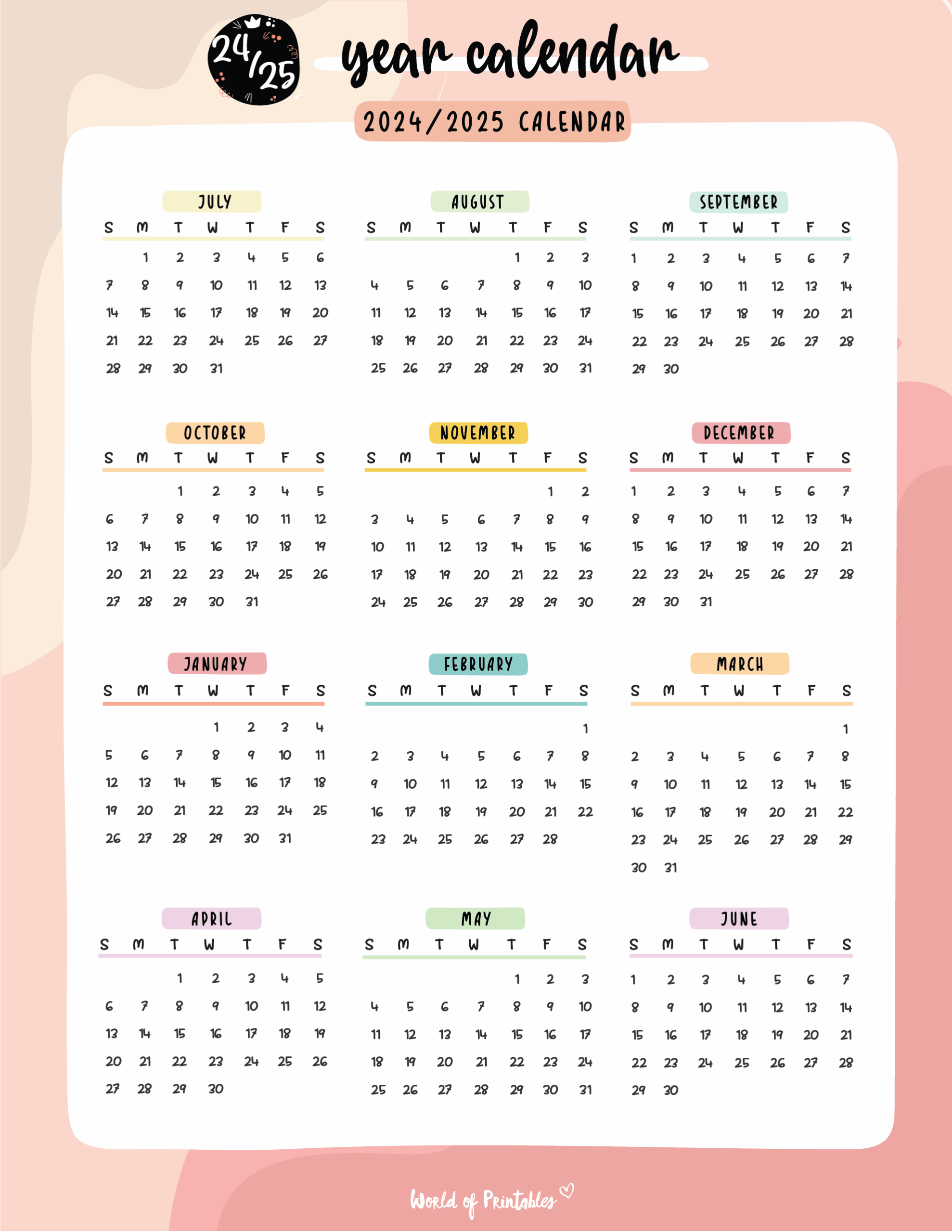 Free Printable Academic Calendar 2025 Cute