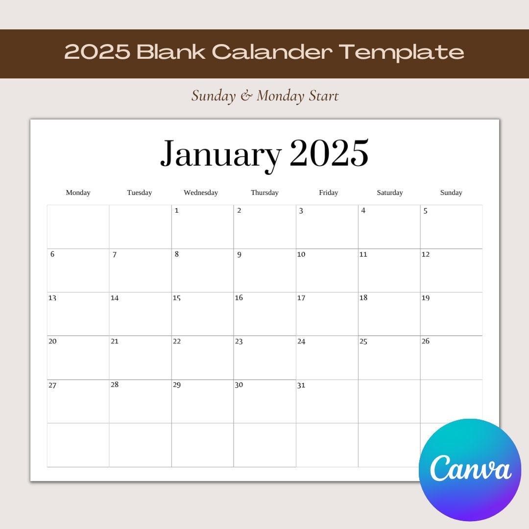 Free Printable Blank Calendar 2025 Monthly Calendar Printable