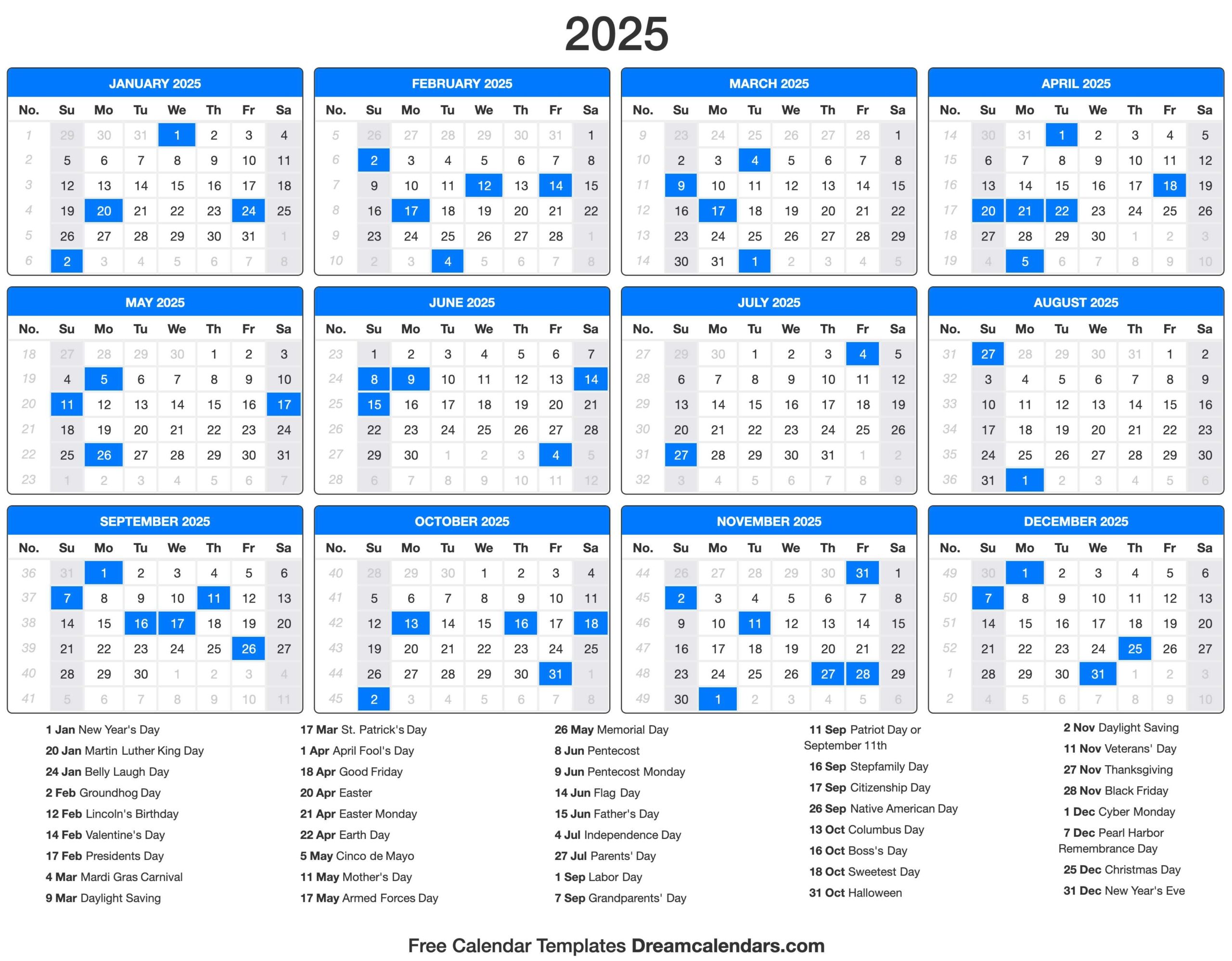 Printable 2025 Yearly Calendar With Holidays