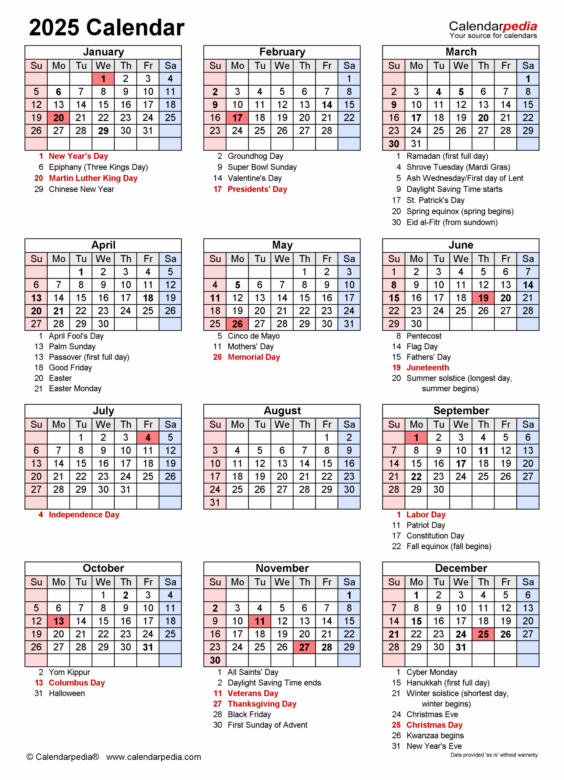 2025 Calendar Printable Calendarpedia
