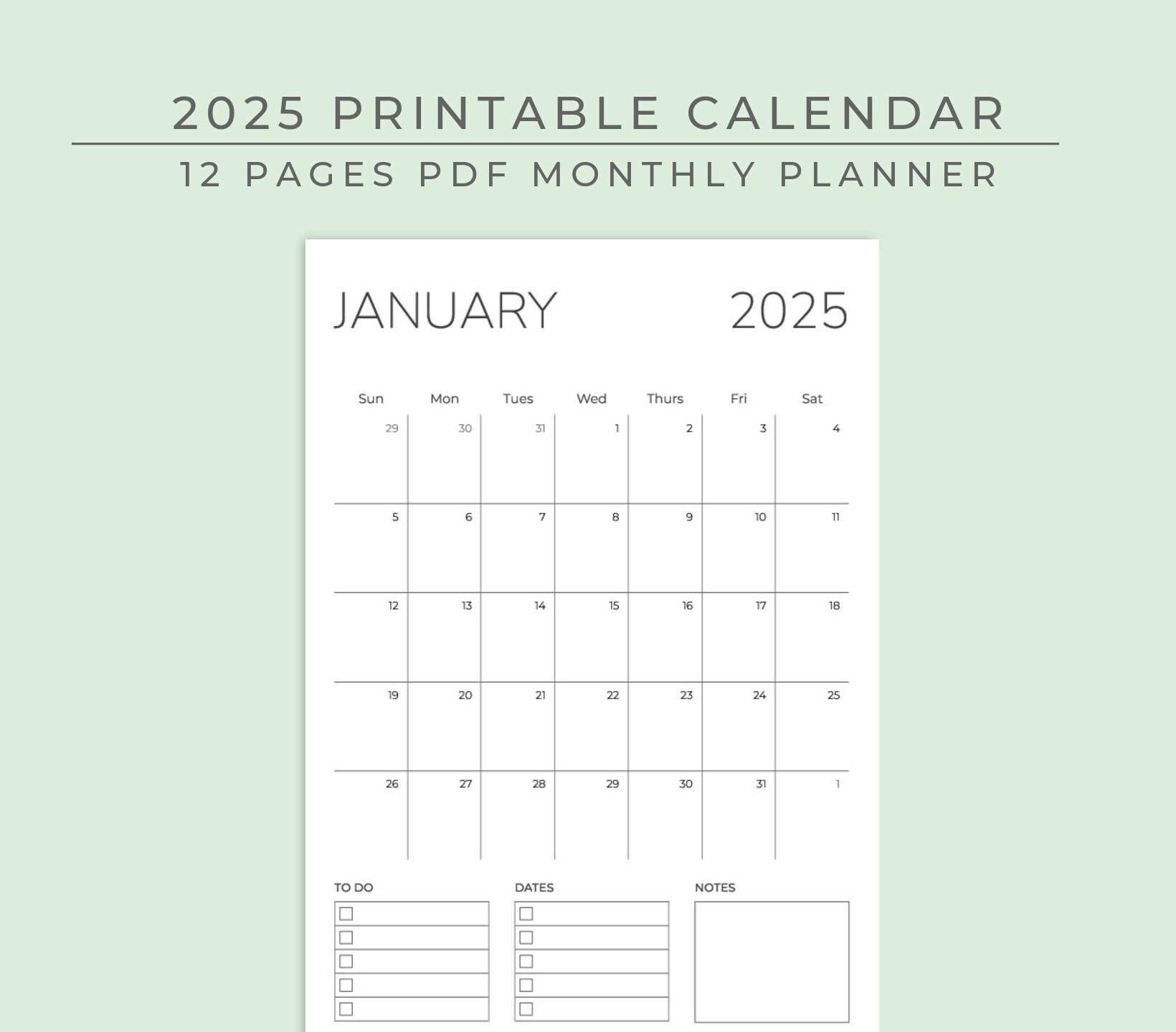 2025 Calendar Monday And Sunday Start Notes Dates And TO DO Lists A4 And US Letter Printing Size Portrait And Landscape Etsy