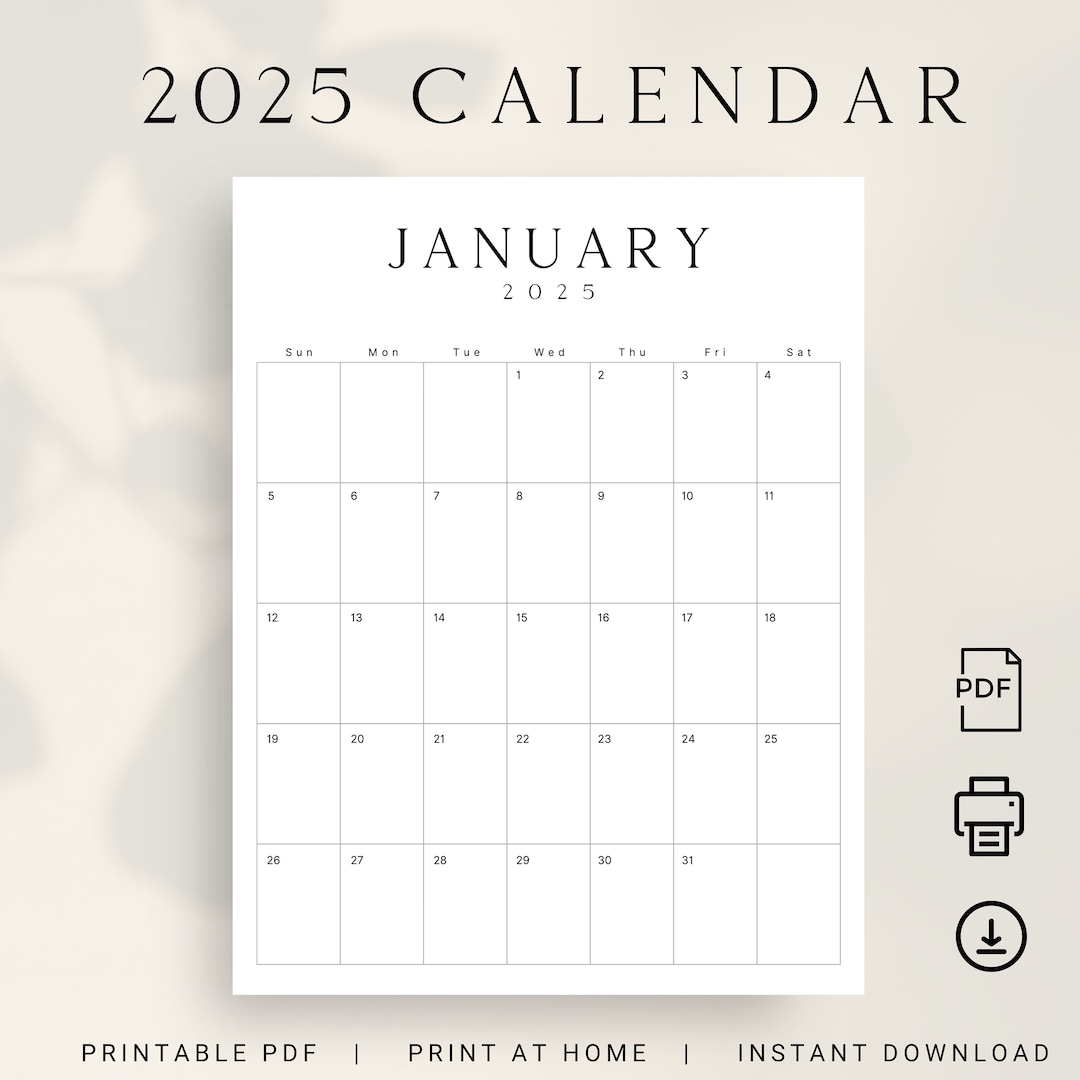 2025 Calendar Printable 2025 Monthly Planner Portrait 2025 LUXE Monthly Calendar Vertical A4 Letter Size Sunday U0026 Monday Start Calendar PDF Etsy