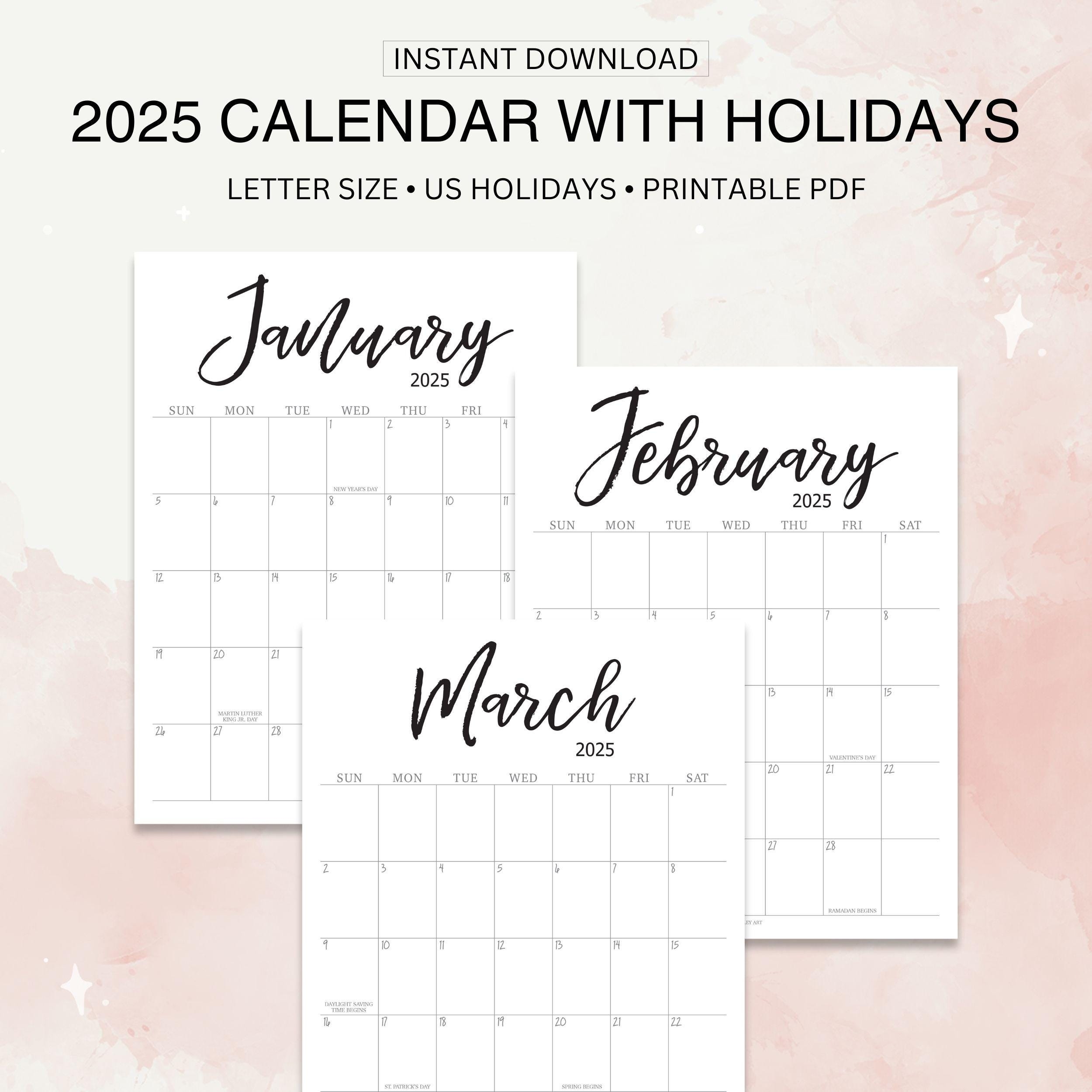 2025 Calendar Printable Minimal Digital Download Wall Calendar 