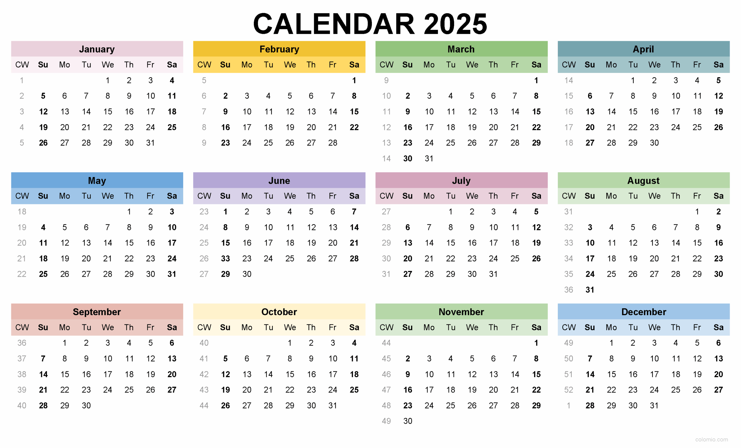 Free Printable 12 Month Calendar 2025 2