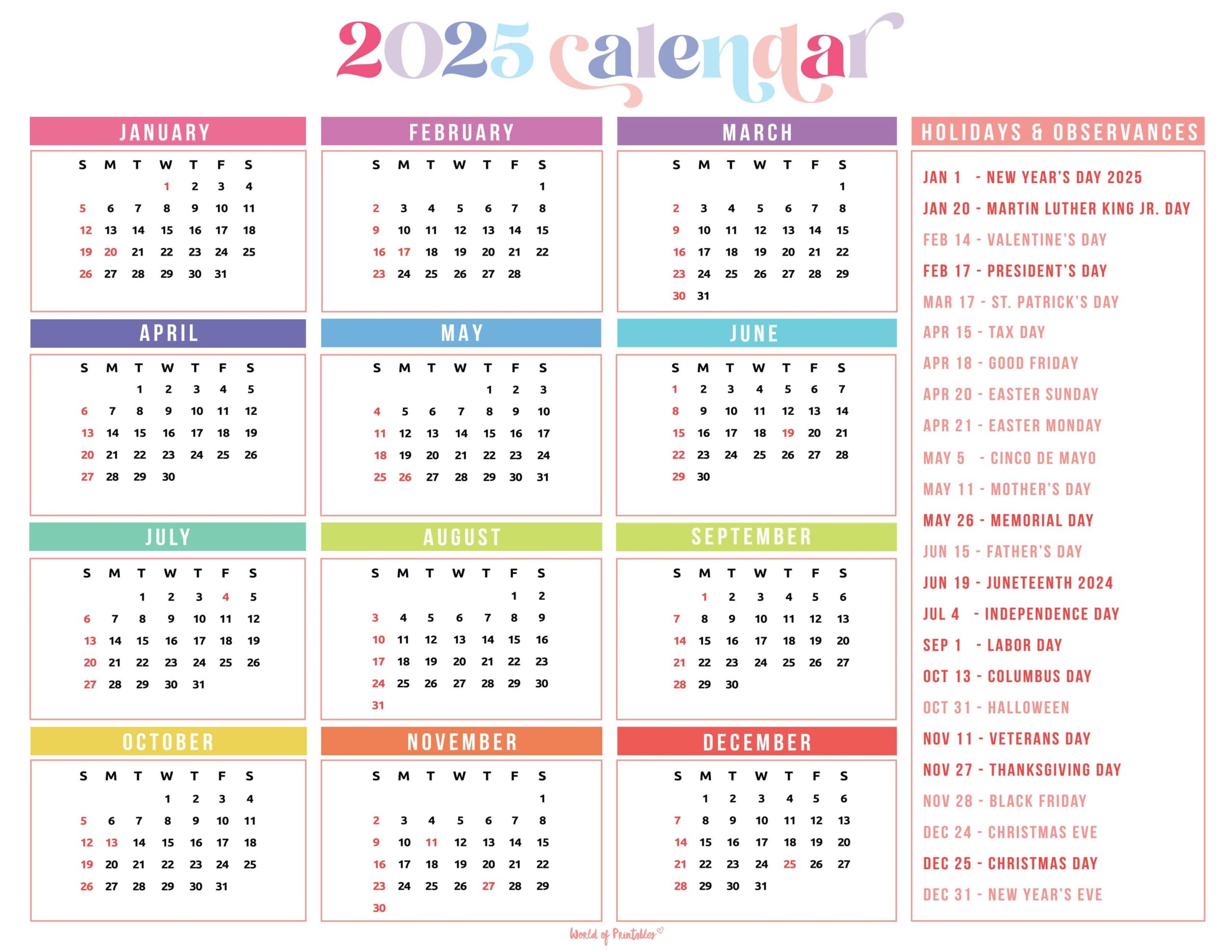 Free Printable 2025 Monthly Calendar With Holidays Funny