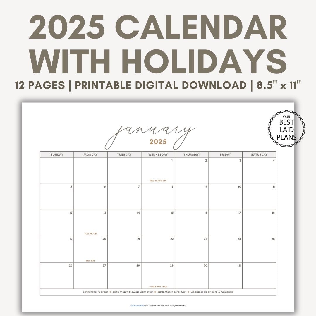 Free Printable 2025 Vertical Monthly Calendar With Holidays