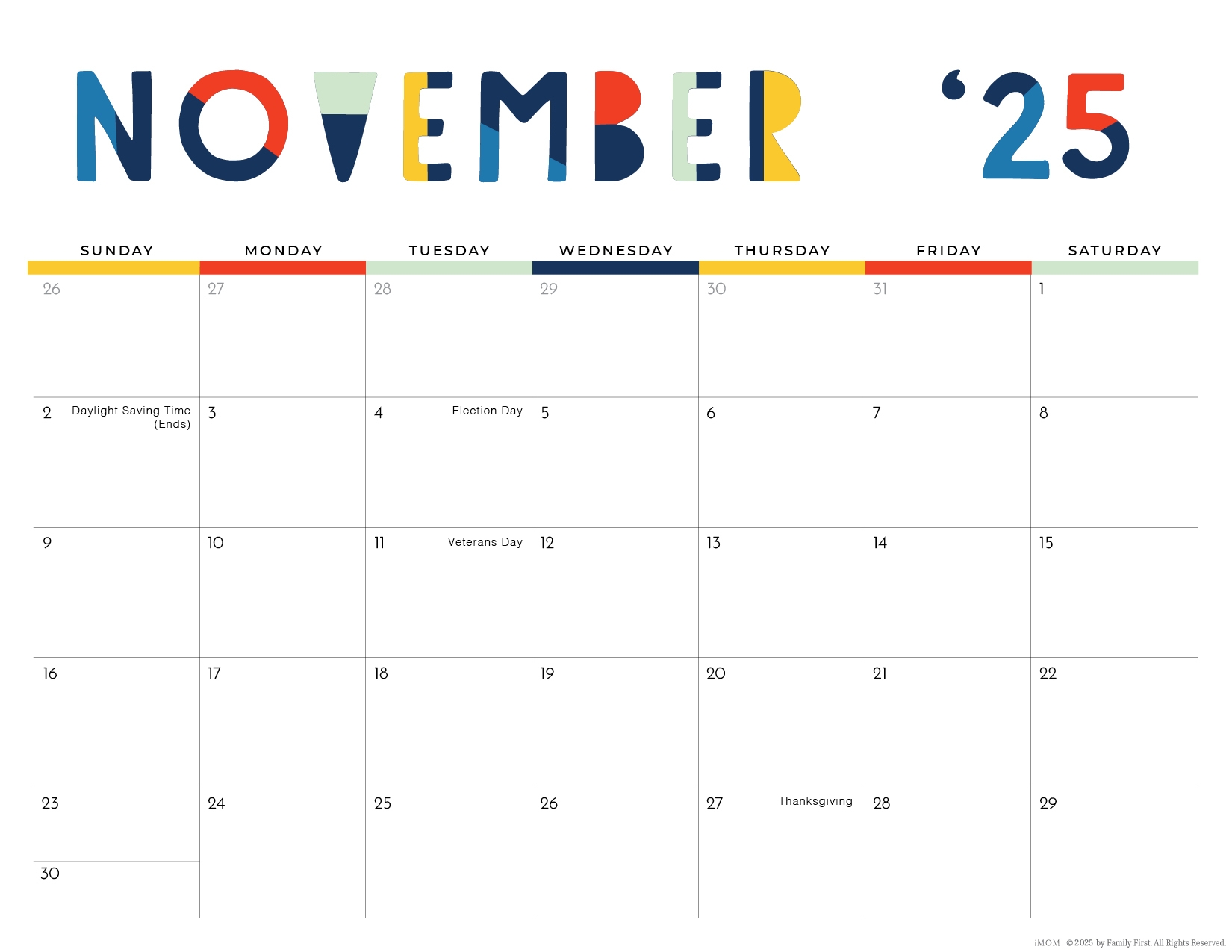 2025 Colorful Printable Calendar For Moms IMOM