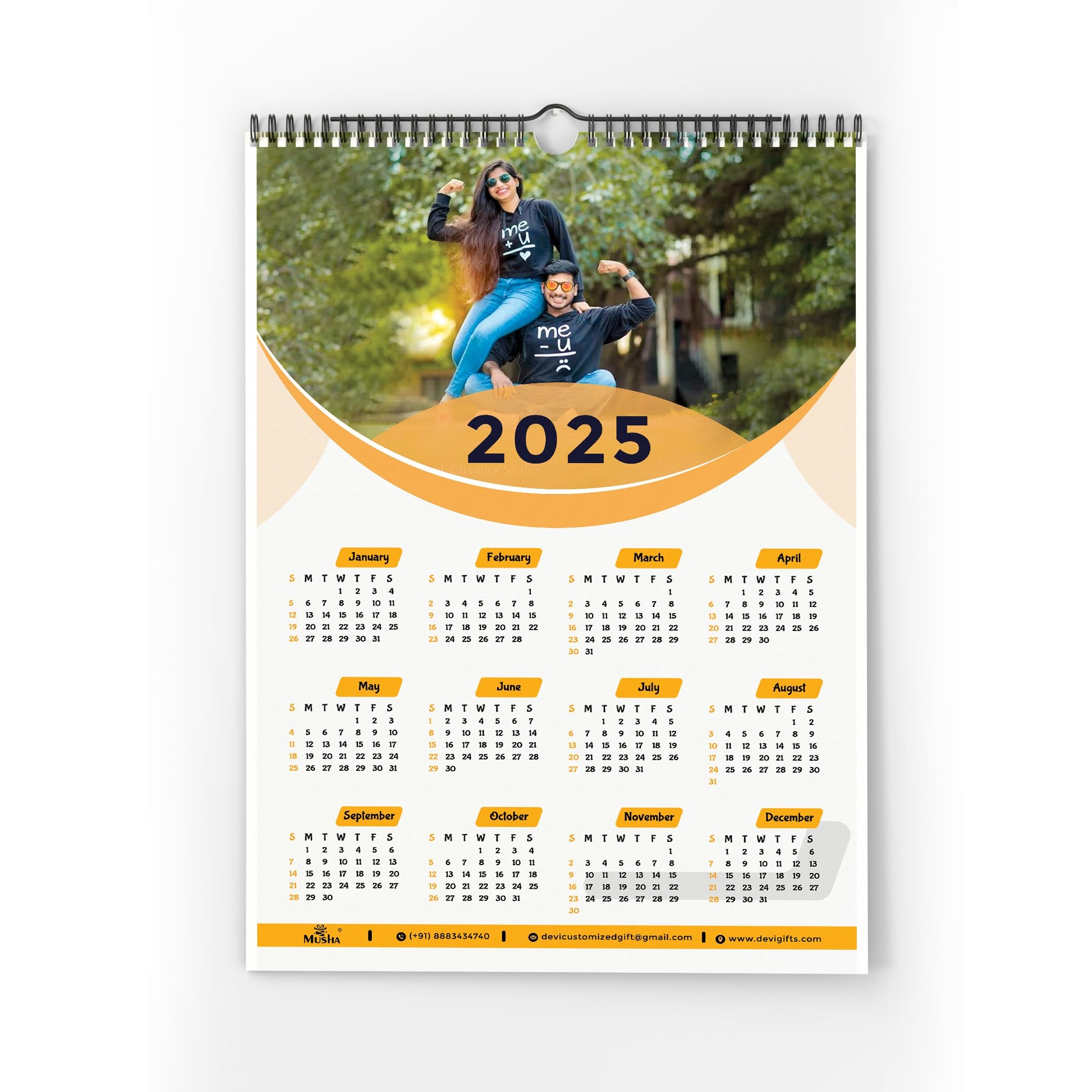 2025 Customised Synthetics Single Sheet Photo Calendar 240GSM Waterproof Wall Mount Calendar MUSHA Amazon in Office Products