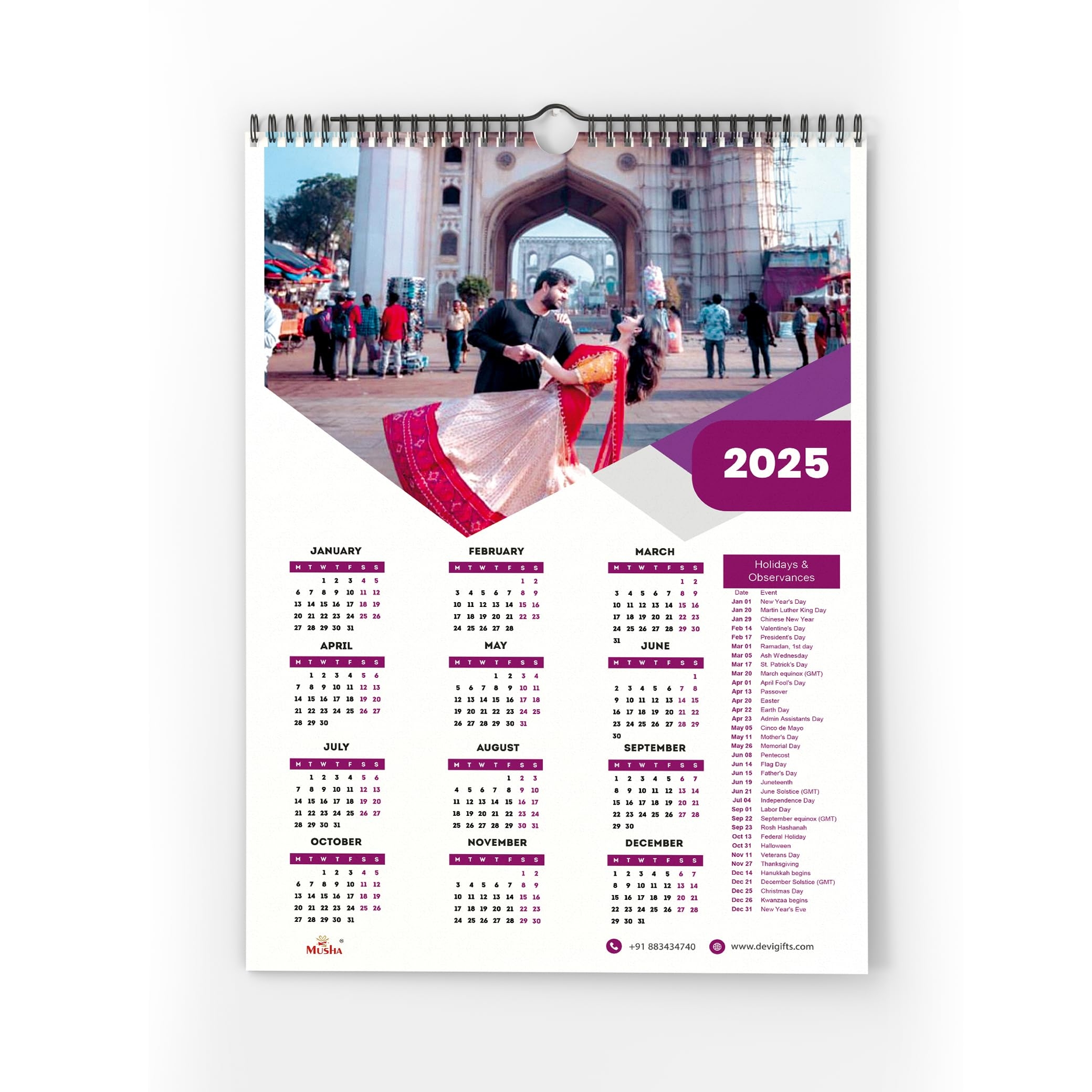 2025 Customised Synthetics Single Sheet Photo Calendar 240GSM Waterproof Wall Mount Calendar MUSHA Design 13 Amazon in Office Products