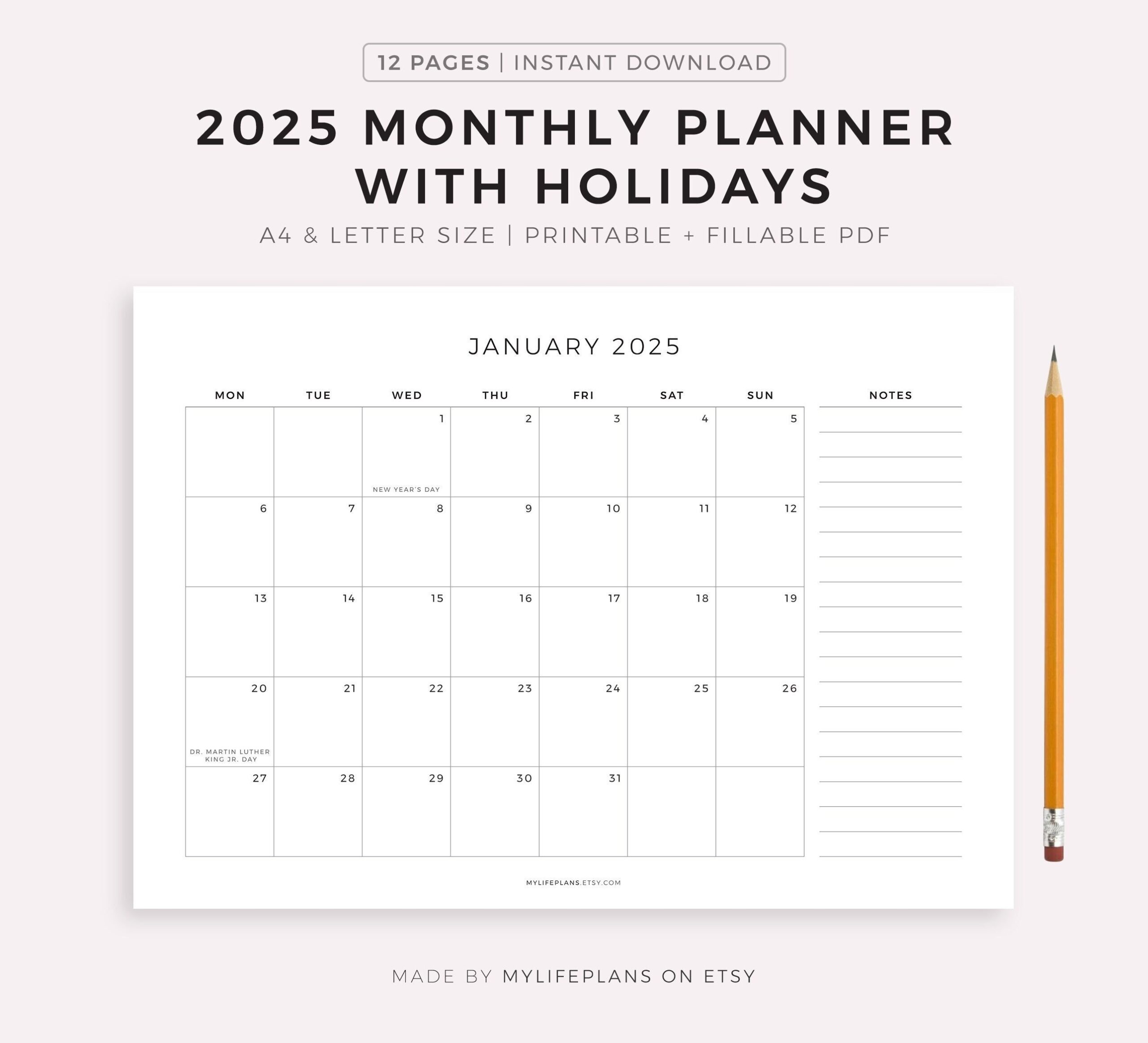 Free Printable 2025 Monthly Calendar With Holidays Editable