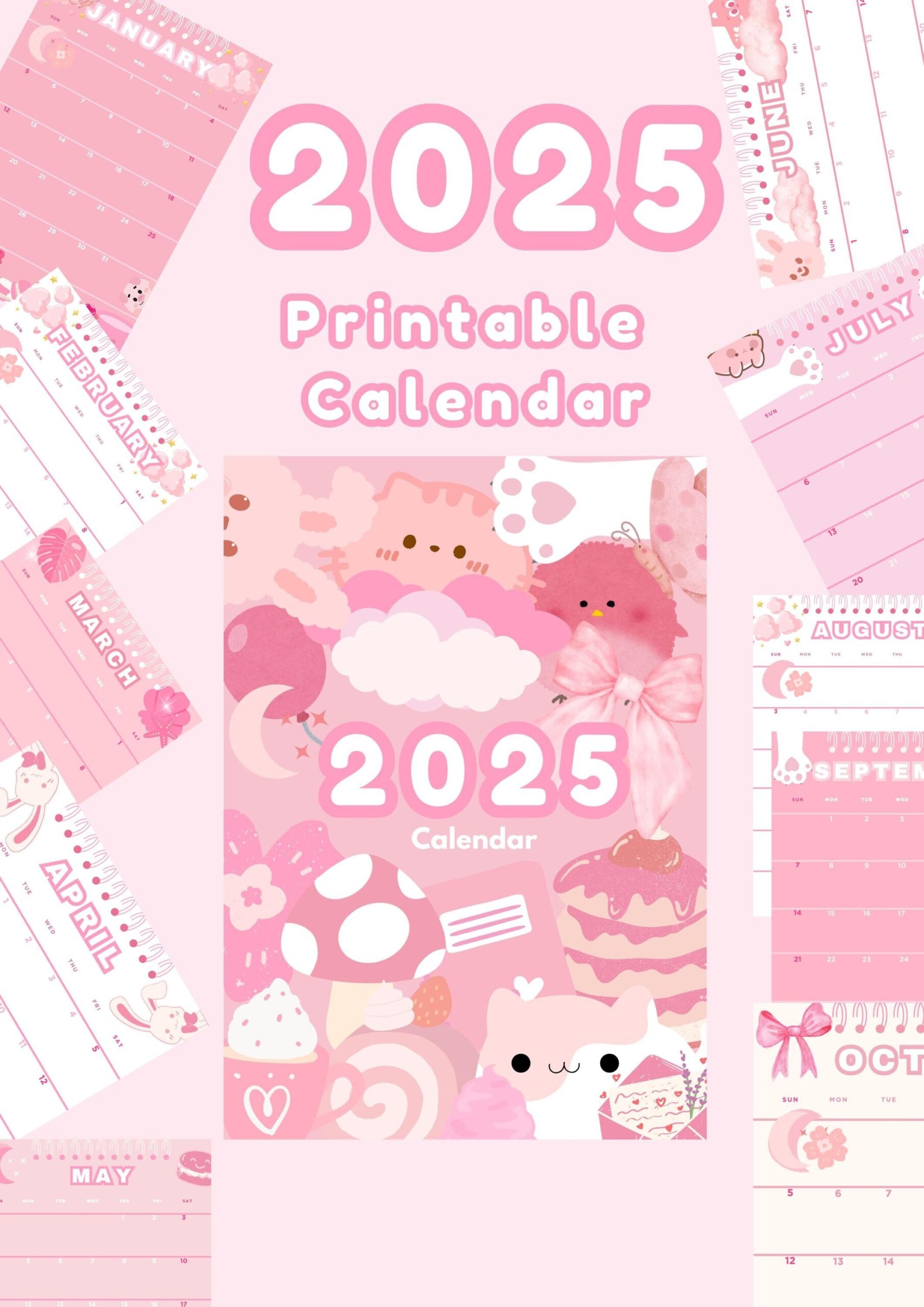 2025 Pink Calendar Cute Pink Calendar 2025 Printable Calendar 