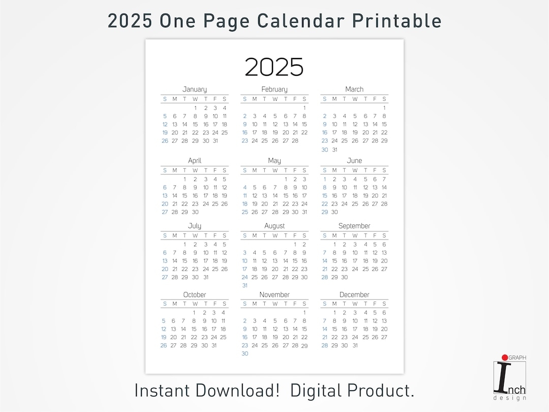 2025 Printable Calendar 12 Months One Page Calendar Wall Calendar 2025 Desk Calendar Minimalist Home Calendar Decoration Etsy Ireland
