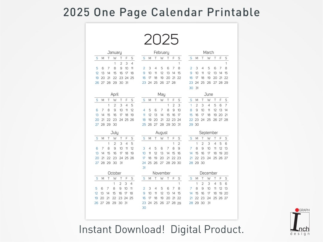 2025 Printable Calendar 12 Months One Page Calendar Wall Calendar 2025 Desk Calendar Minimalist Home Calendar Decoration Etsy Ireland