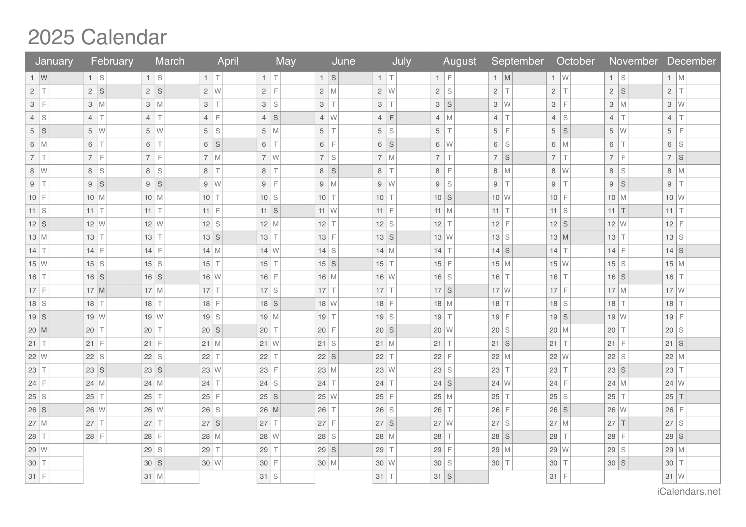 Free Printable 1 Year Calendar 2025