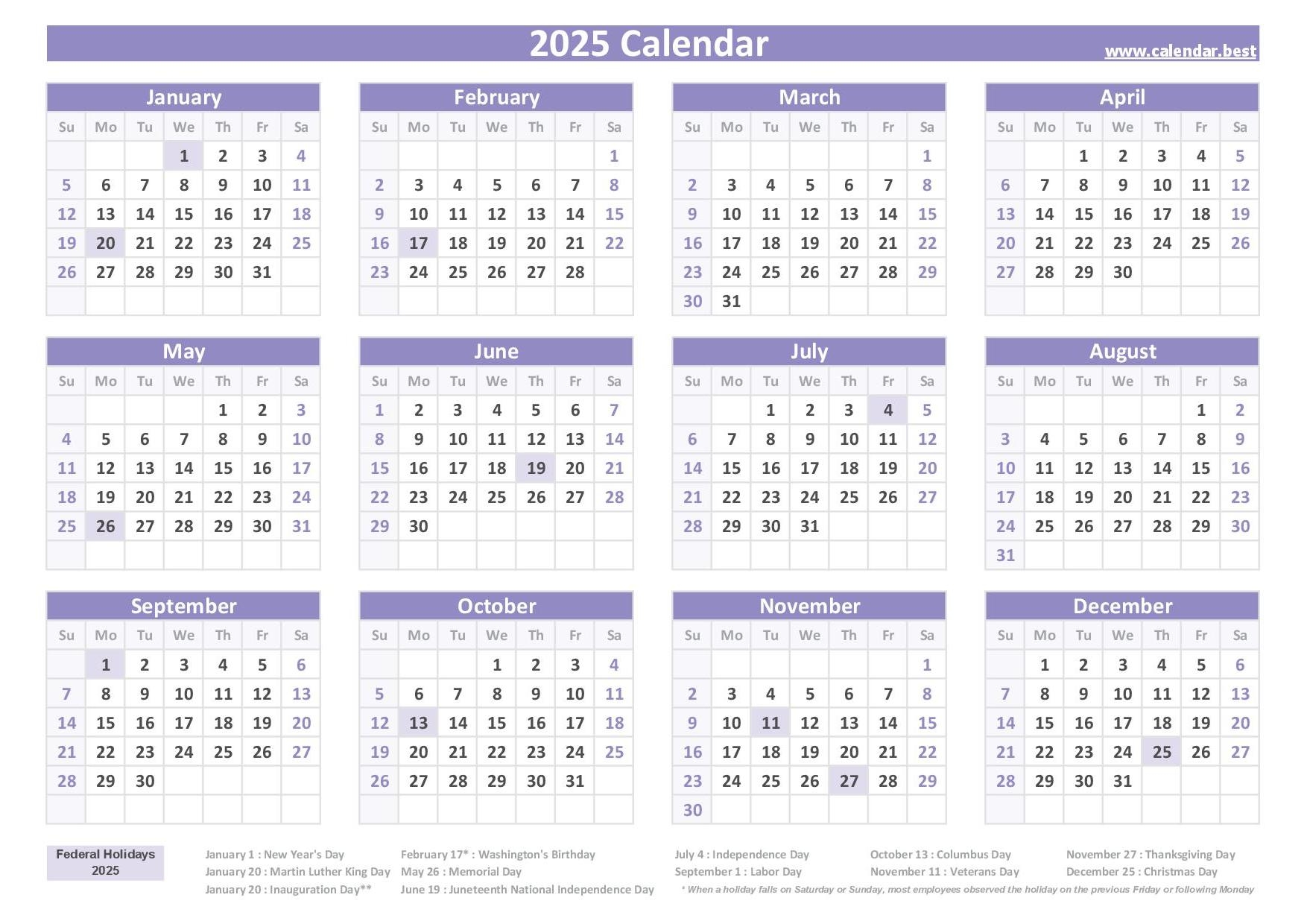 Free Printable 2025 Calendar With Special Days