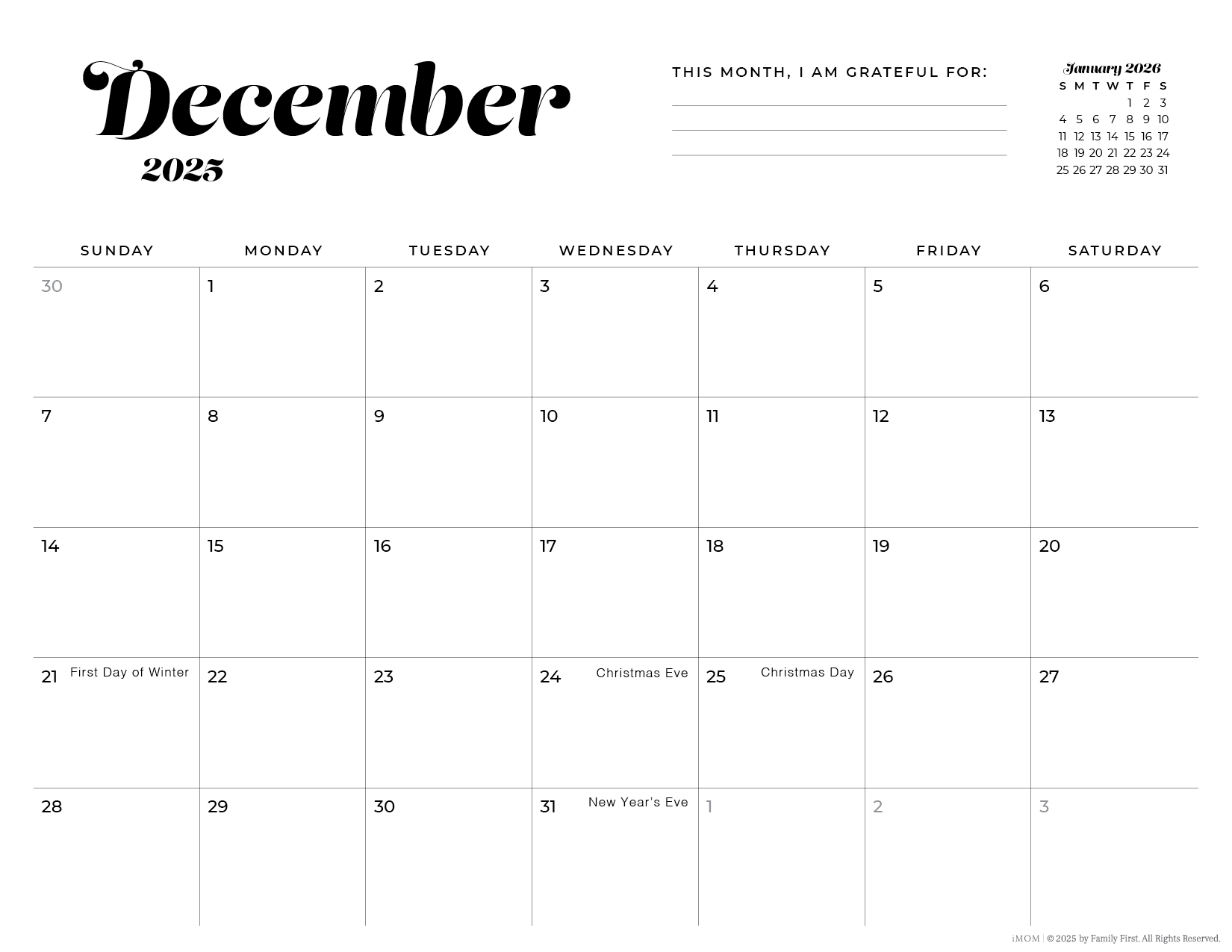 2025 Simple Printable Calendar For Moms IMOM