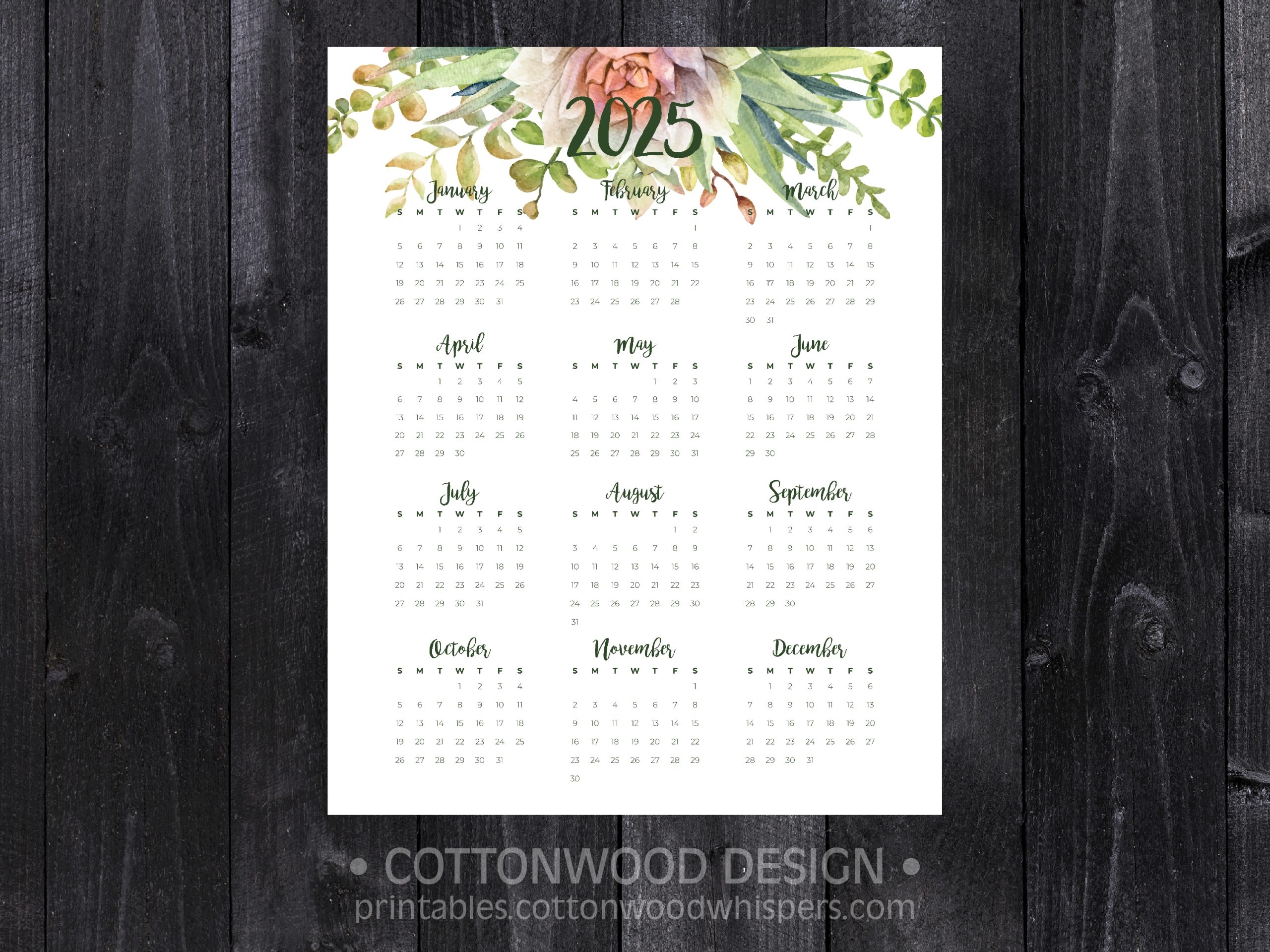 Free Printable Calendar 2025 Succulents
