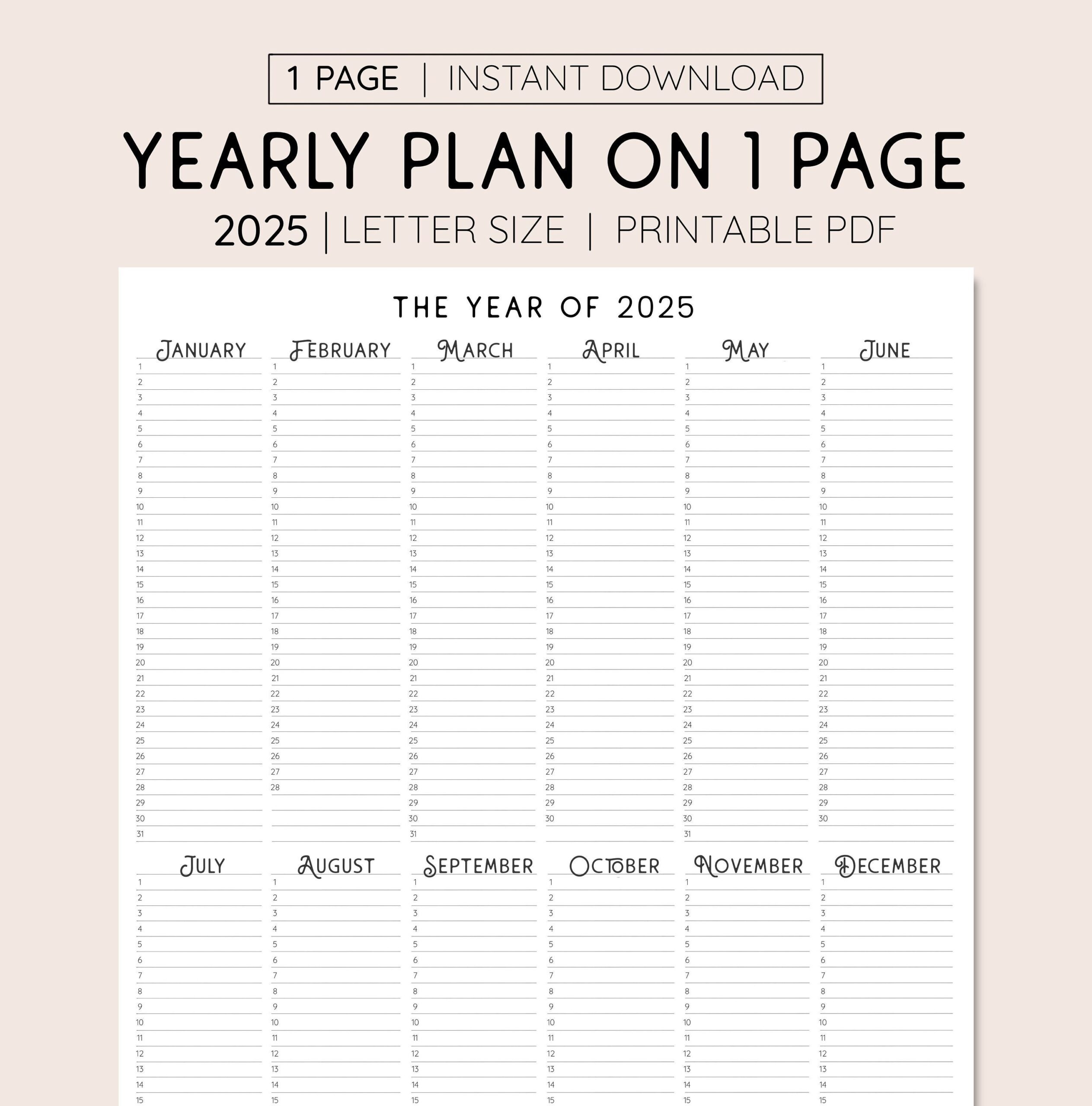 Free Printable Annual Calendar 2025