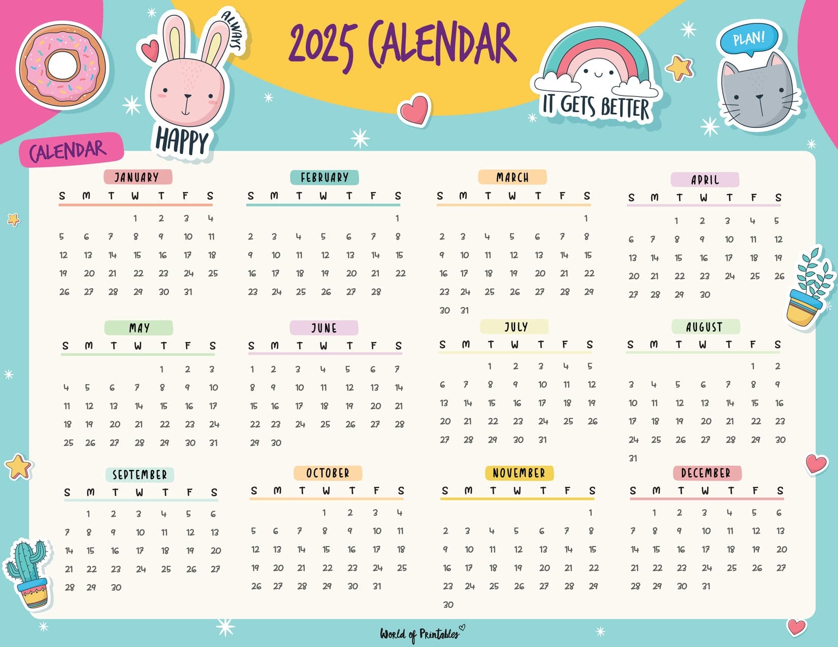Free Printable Calendar 2025 Kindergarten