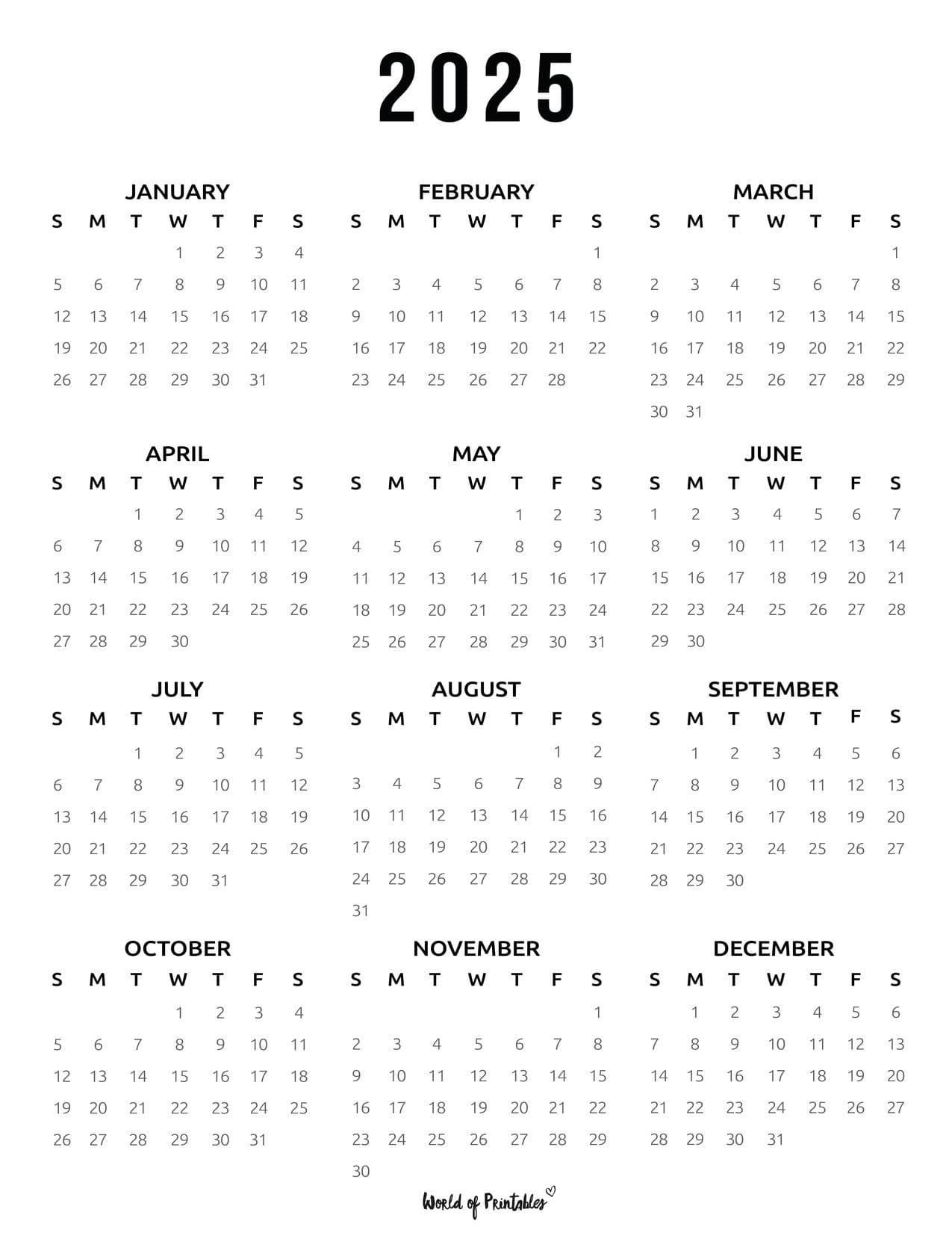 Free Printable Calendar 2025 With Designs