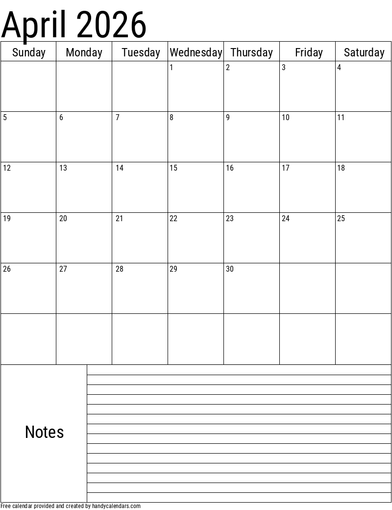 2026 April Printable Calendar Imom