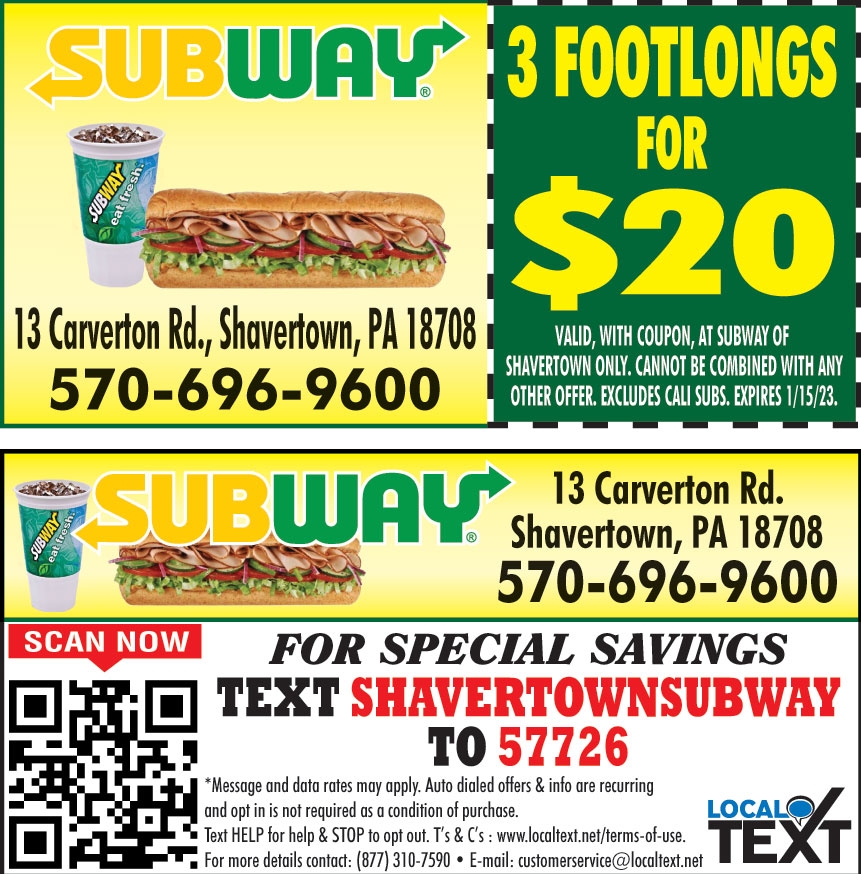 3 FOOTLONGS FOR 20 Online Printable Coupons USA Local Free 