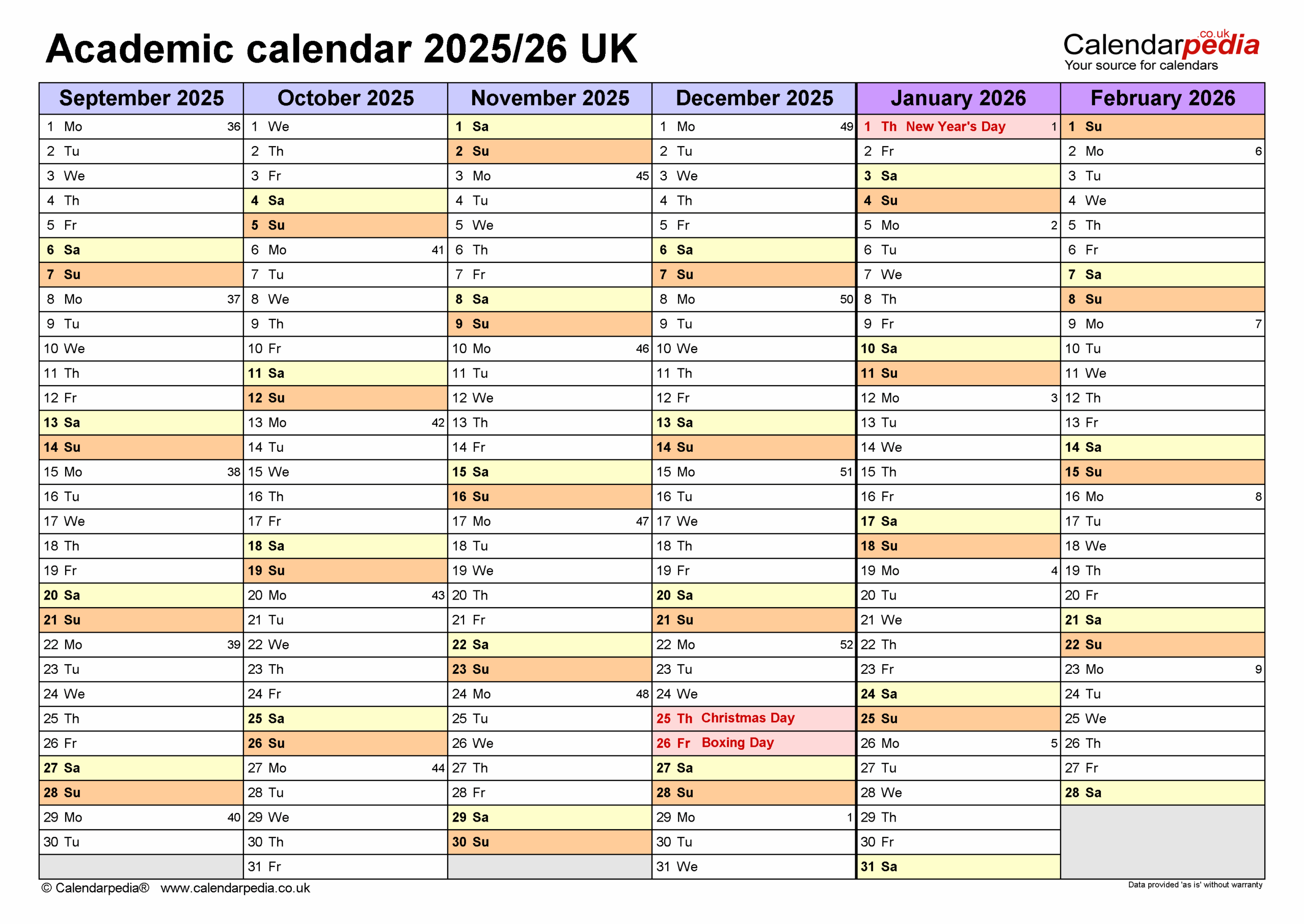 Free Printable 2025 2026 Academic Calendar Template