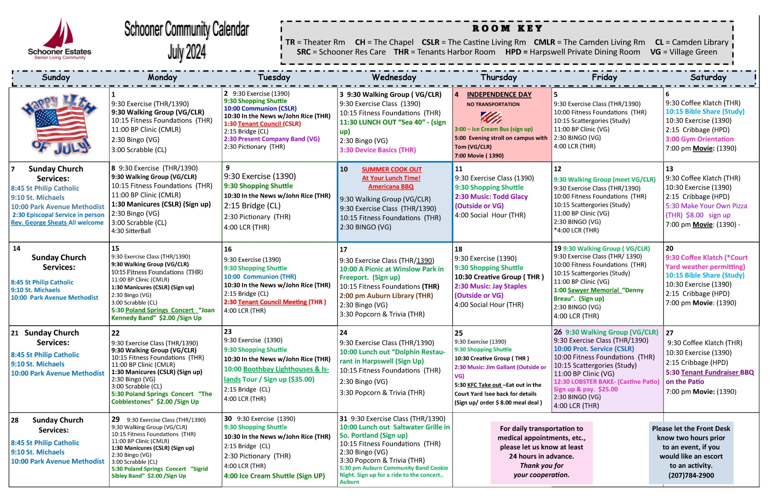 Activity Calendars Schooner Estates