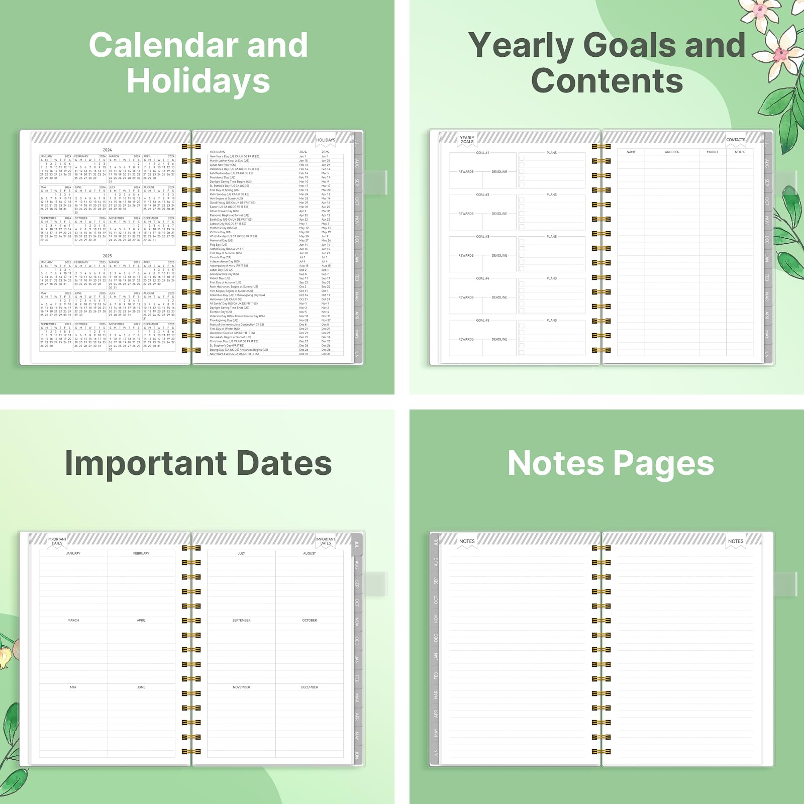 Amazon 2024 2025 Planner Weekly U0026 Monthly Agenda Book Yearly Calendar Planning To Do List Notebook 2024 Planner With Monthly Tabs Inner Pocket Waterproof Cover Pen Loop Spiral Bound GreenLeaves 6 8 Greenery Office Products