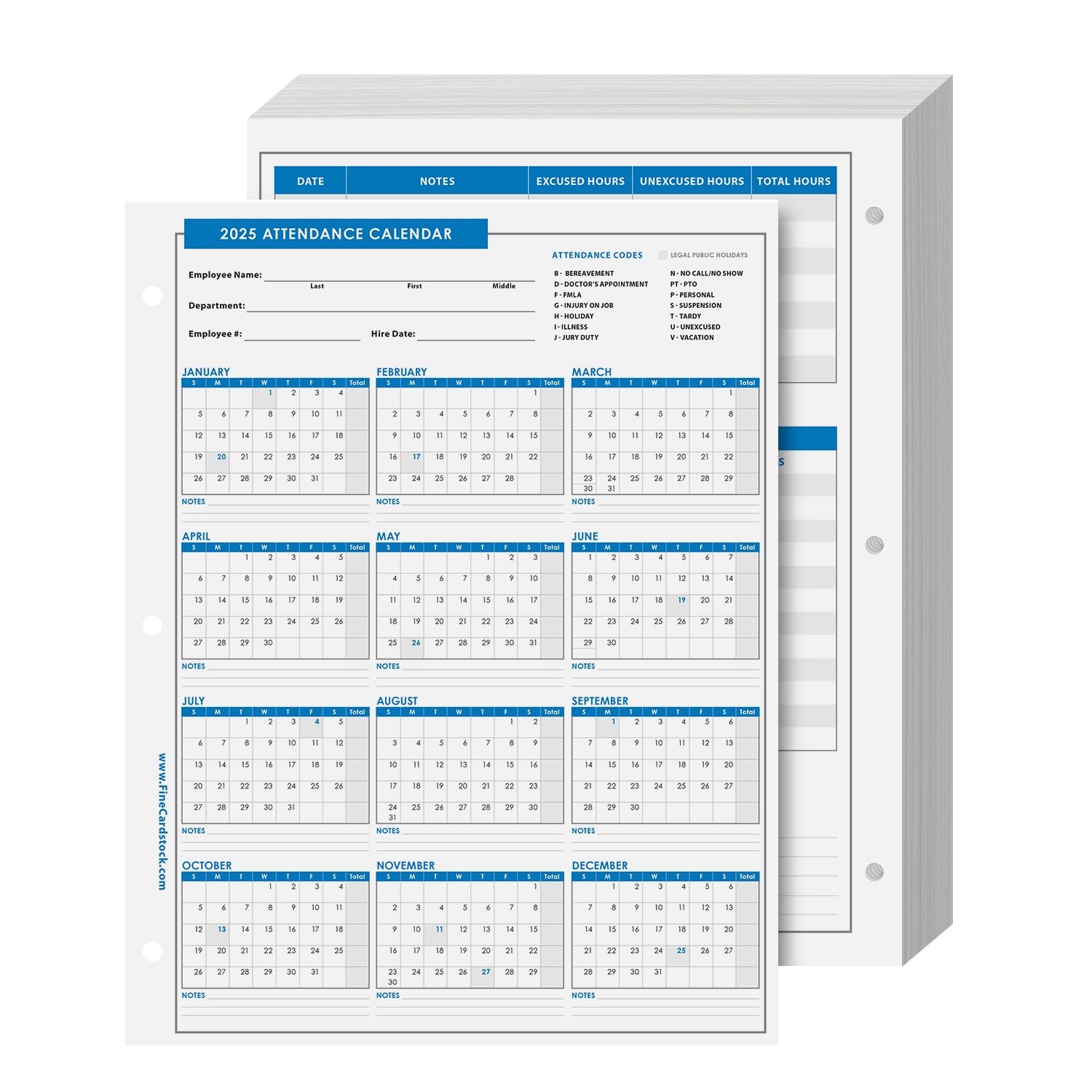 Amazon 2025 Attendance Calendar Card Stock Paper Great Employee Work Tracker Printed On Durable And Thick 80lb 216gsm Cardstock 8 X 11 