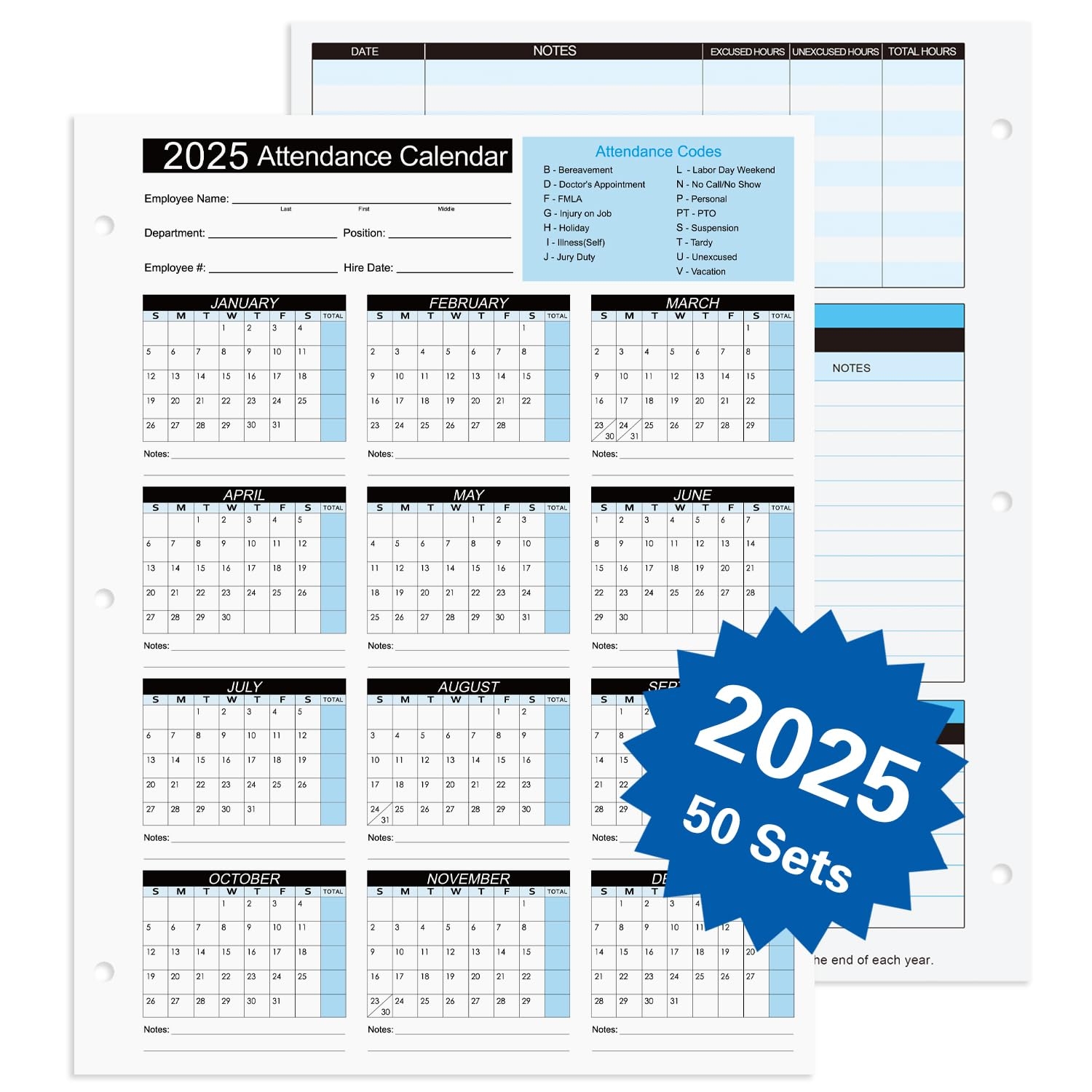 Amazon 2025 Attendance Calendar Work Tracker Attendance Calendar Cards 8 5 X 11 Cardstock Pack Of 50 Sheets Office Products