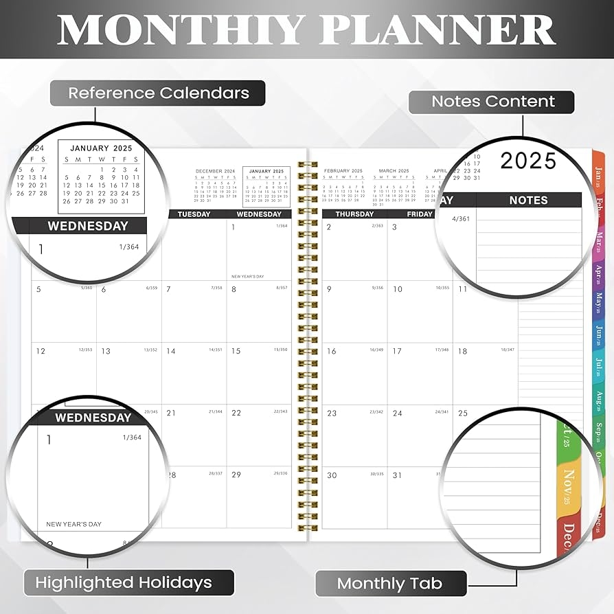 Amazon 2025 Monthly Planner 9 X 11 2025 Calendar Waterproof Front U0026 Back PP Cover 12 Monthly Planner JAN 2025 DEC 2025 Colorful Tabs Inner Pocket Office Products