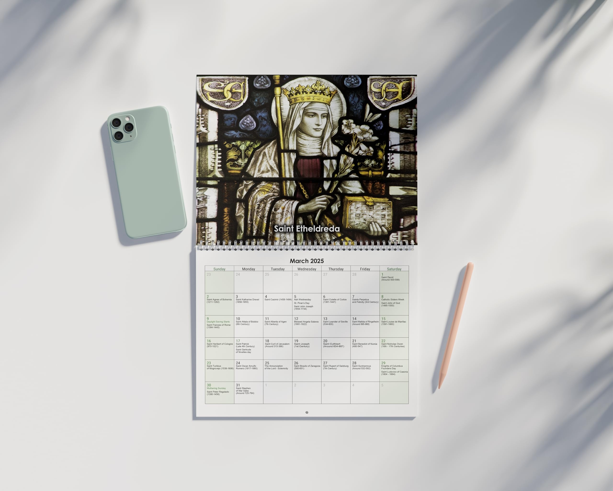 Amazon Generic Saints Calendar 2025 Wall Calendar With 365 Saints Feasts 12 Artwork Of Beloved Saints And All Holy Days Of Obligation V3 Standard Office Products
