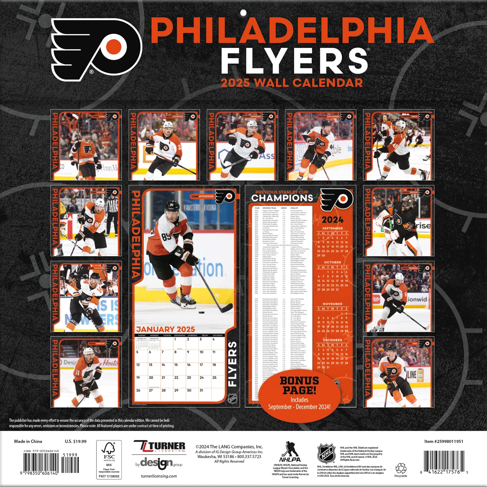 Amazon TURNER SPORTS Philadelphia Flyers 2025 12x12 Team Wall Calendar 25998011951 Office Products