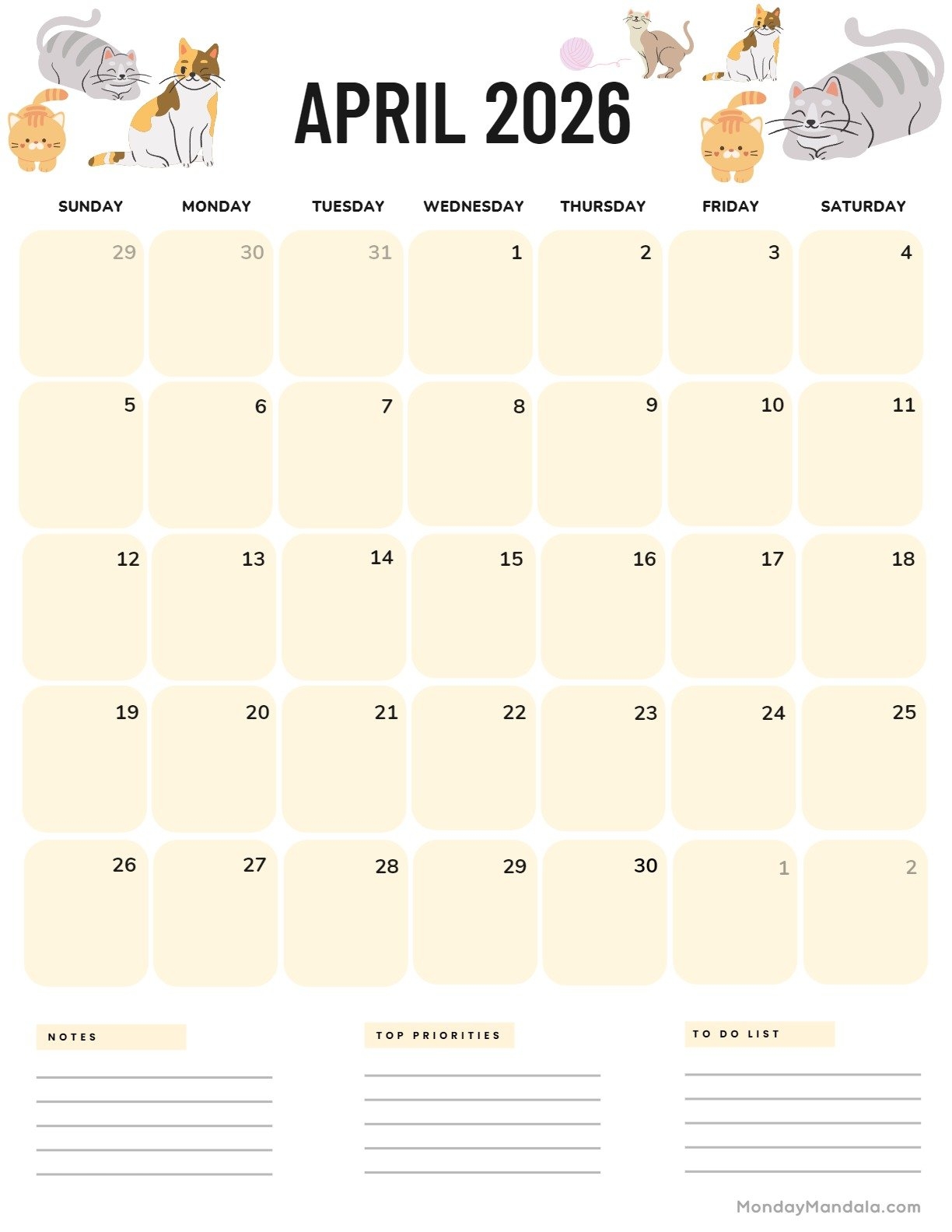 April 2026 Calendar Printable Planner