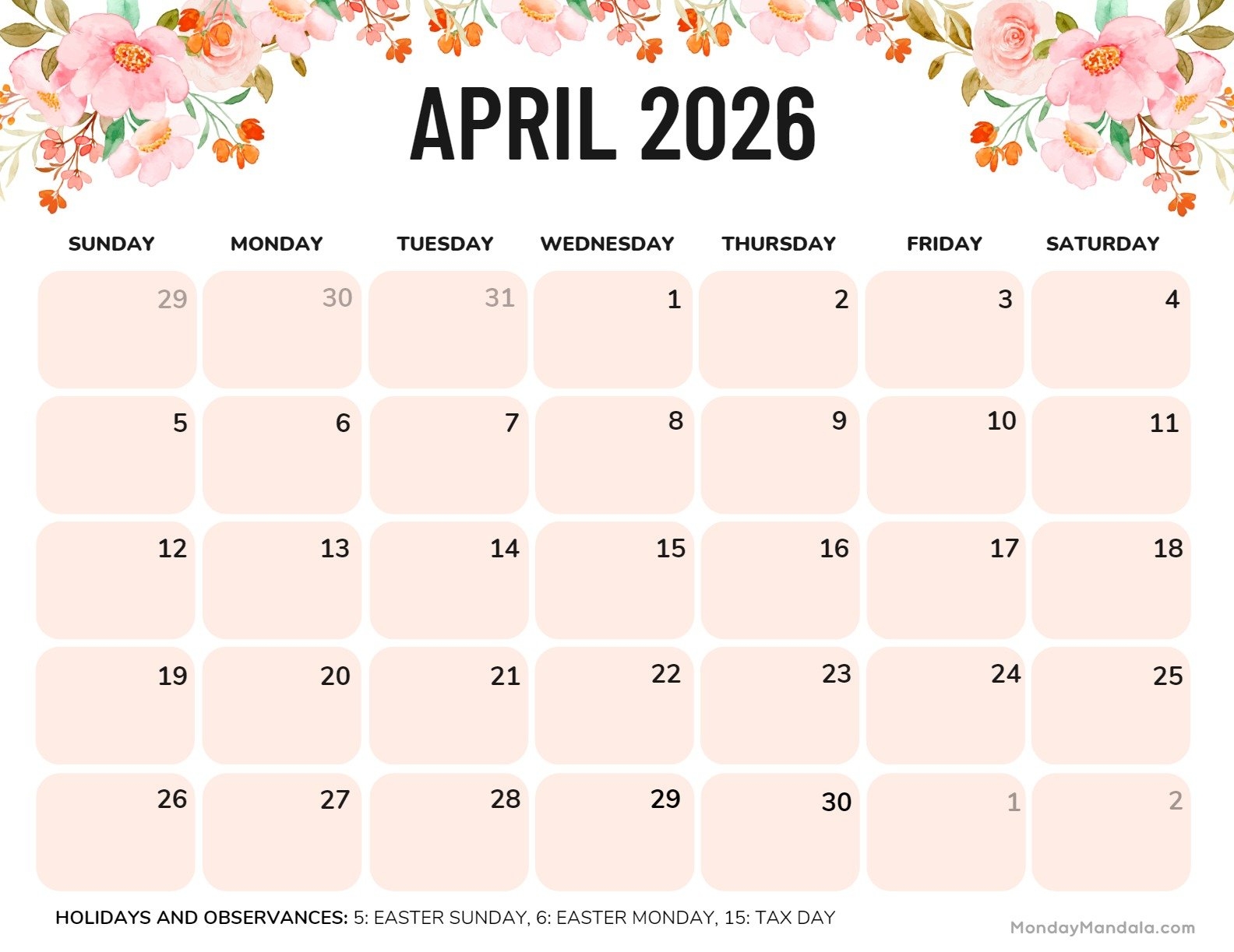 April 2026 Calendar Printable With Scripture