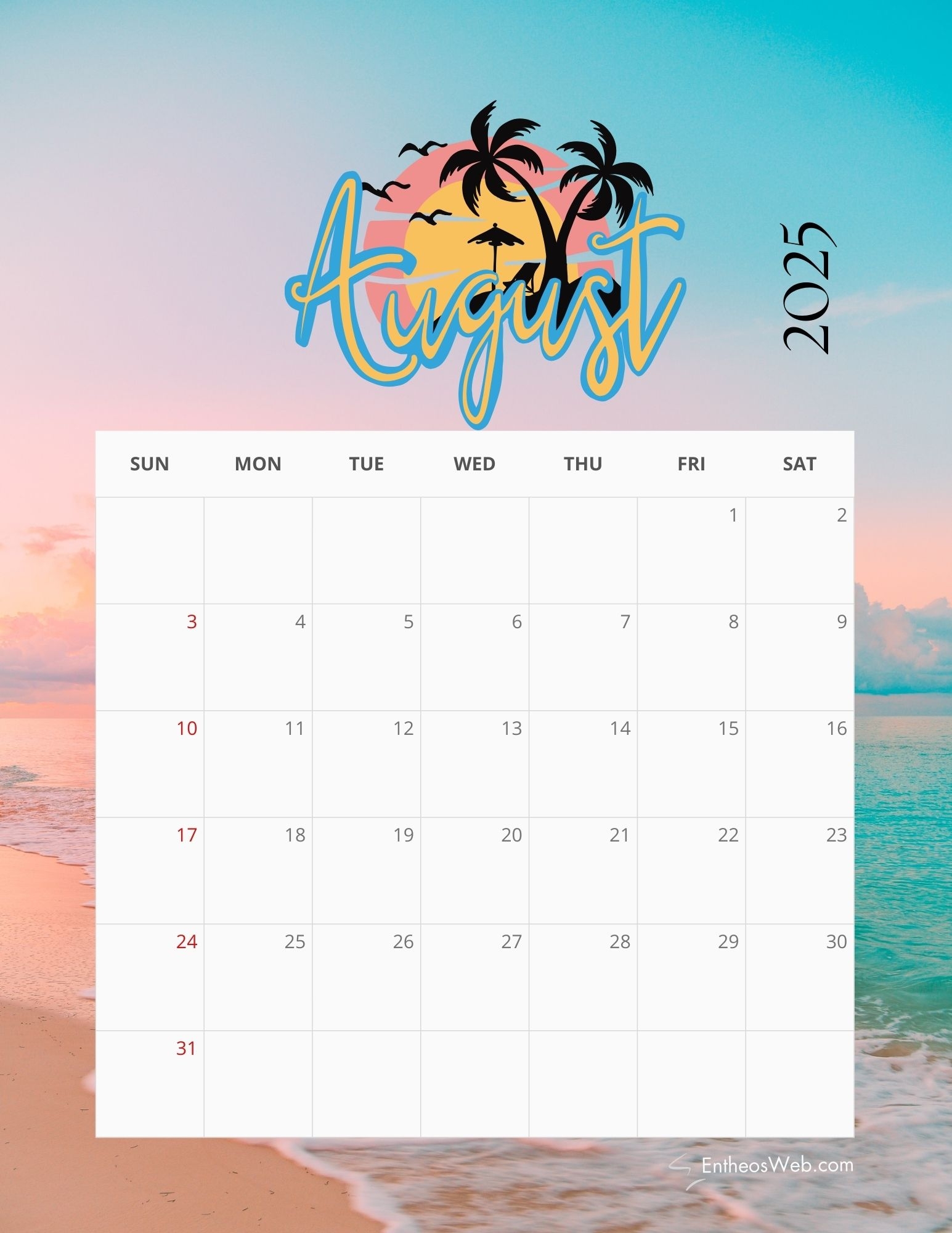 Free August Calendar 2025