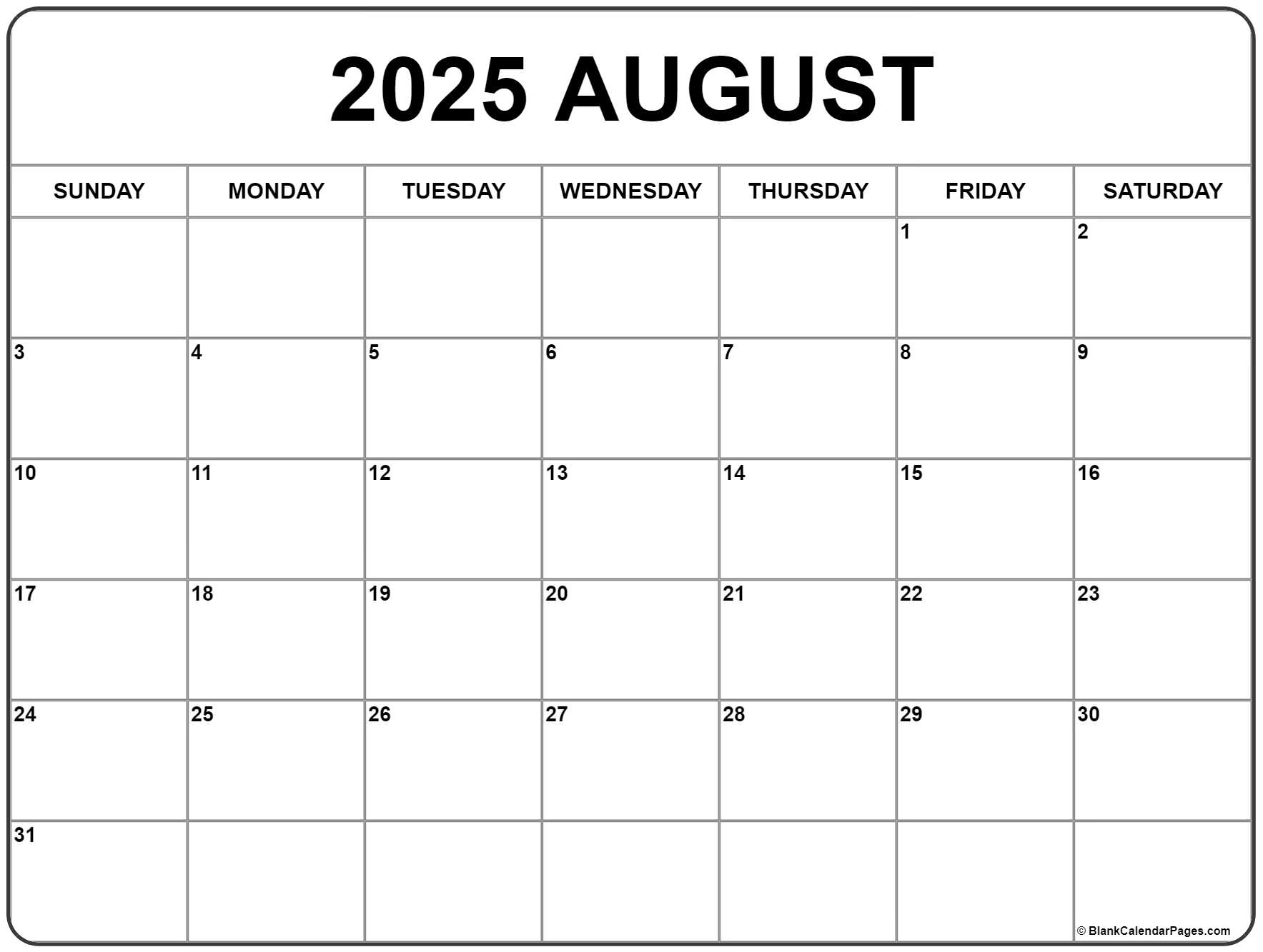August 2025 Calendar Cute