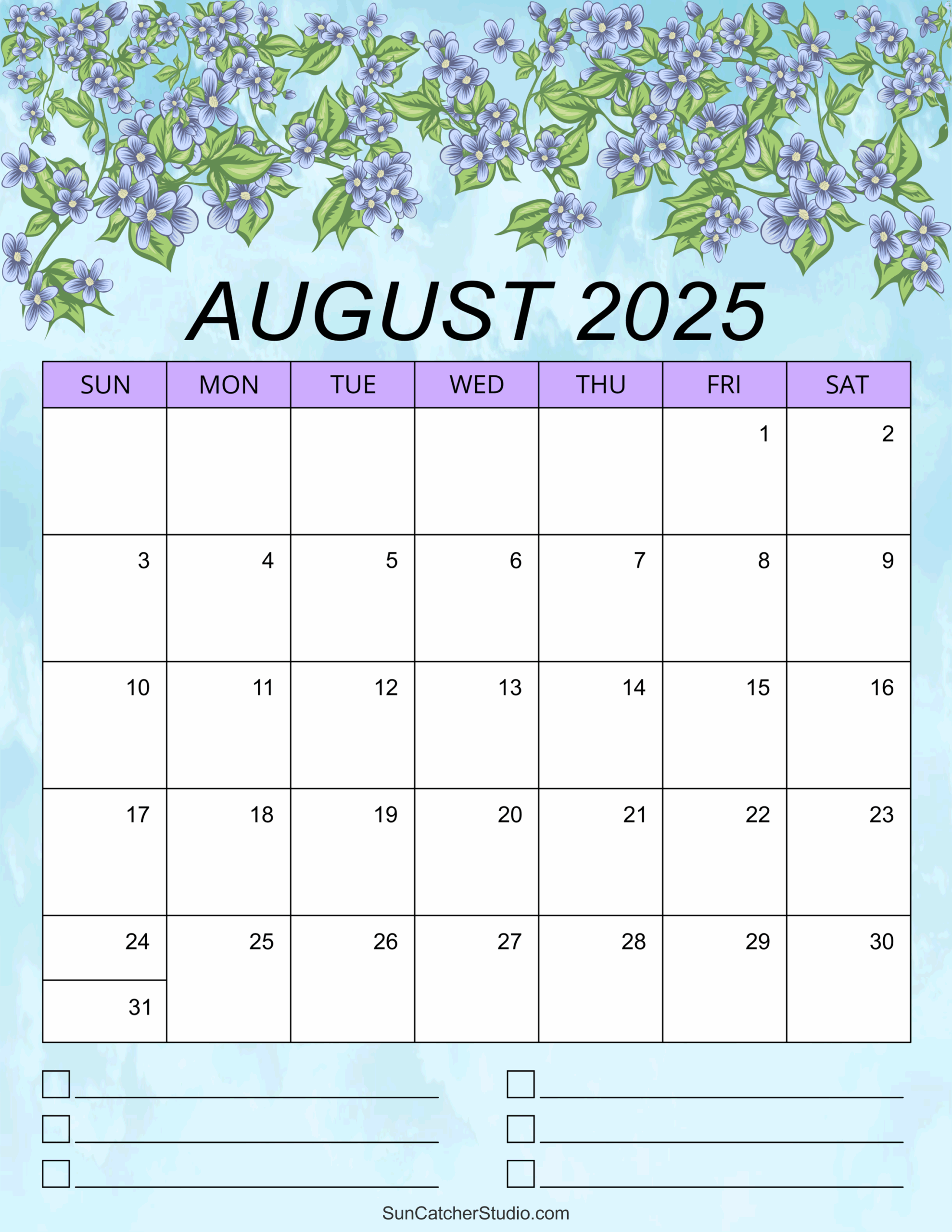 Printable August 2025 Calendar Page