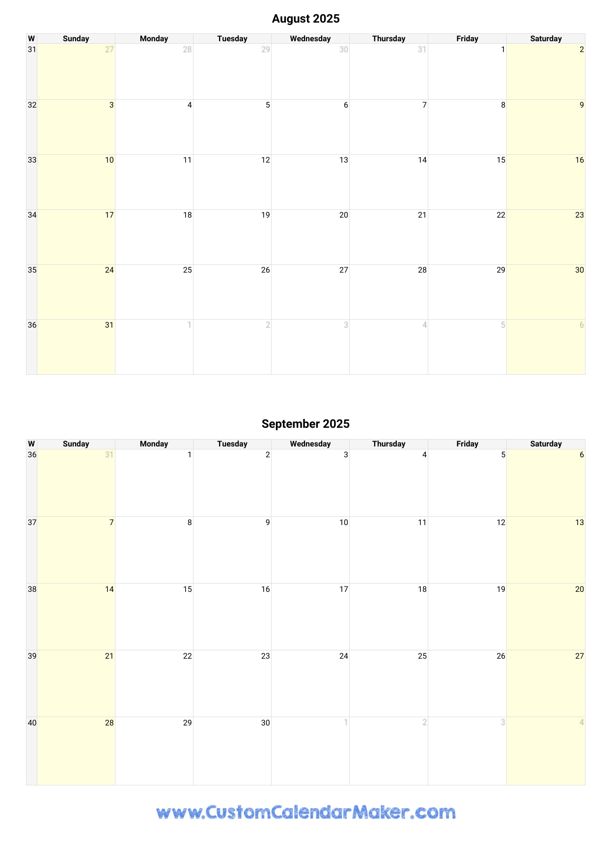 Printable Calendar 2025 August September