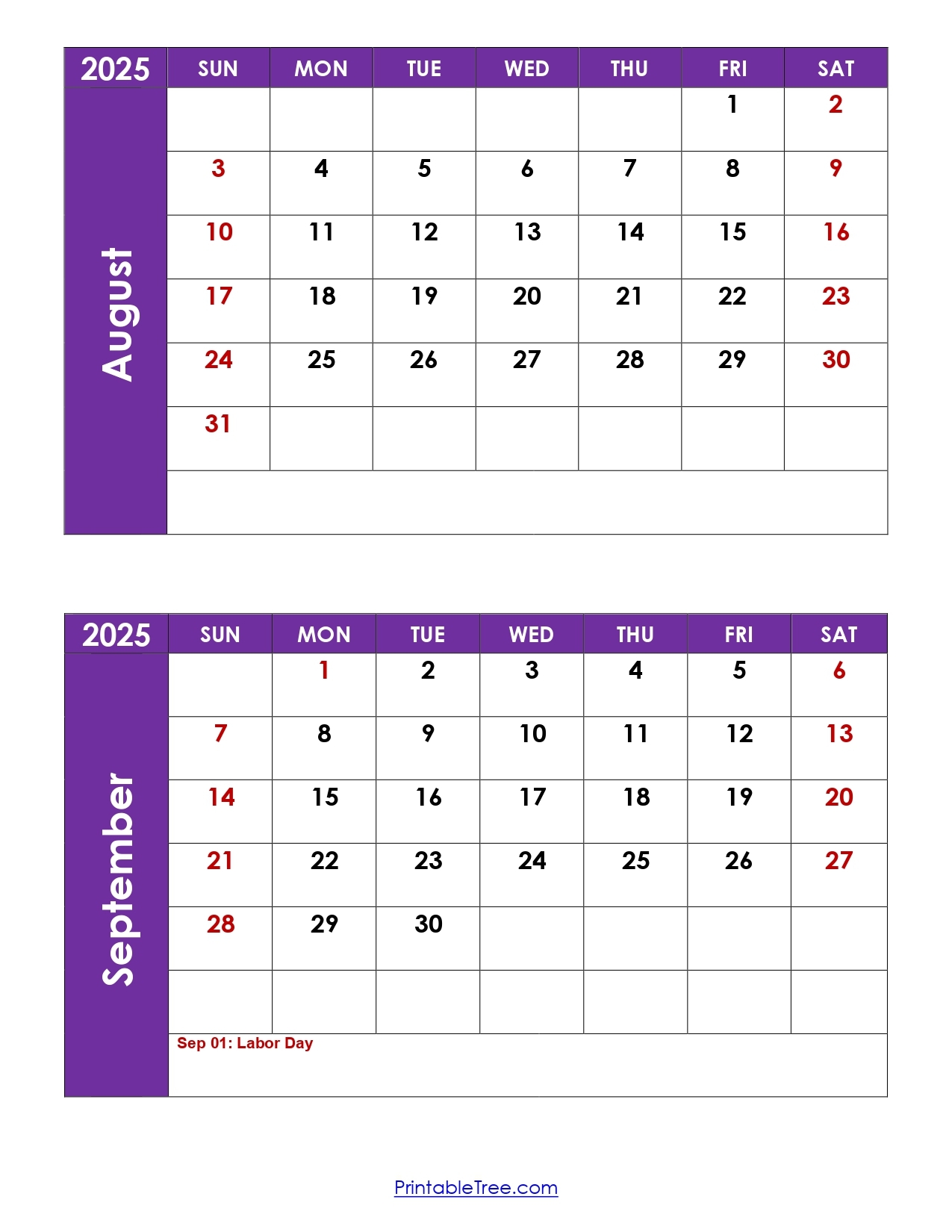August And September Printable Calendar 2025