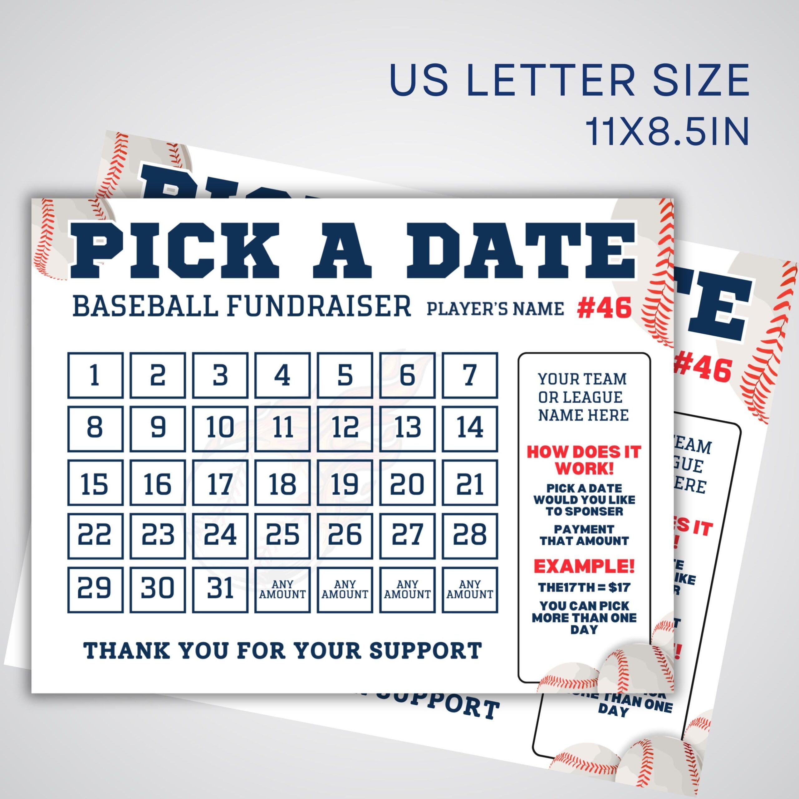 Baseball Fundraiser Calendar 2025 Pick A Date Baseball Fundraiser 