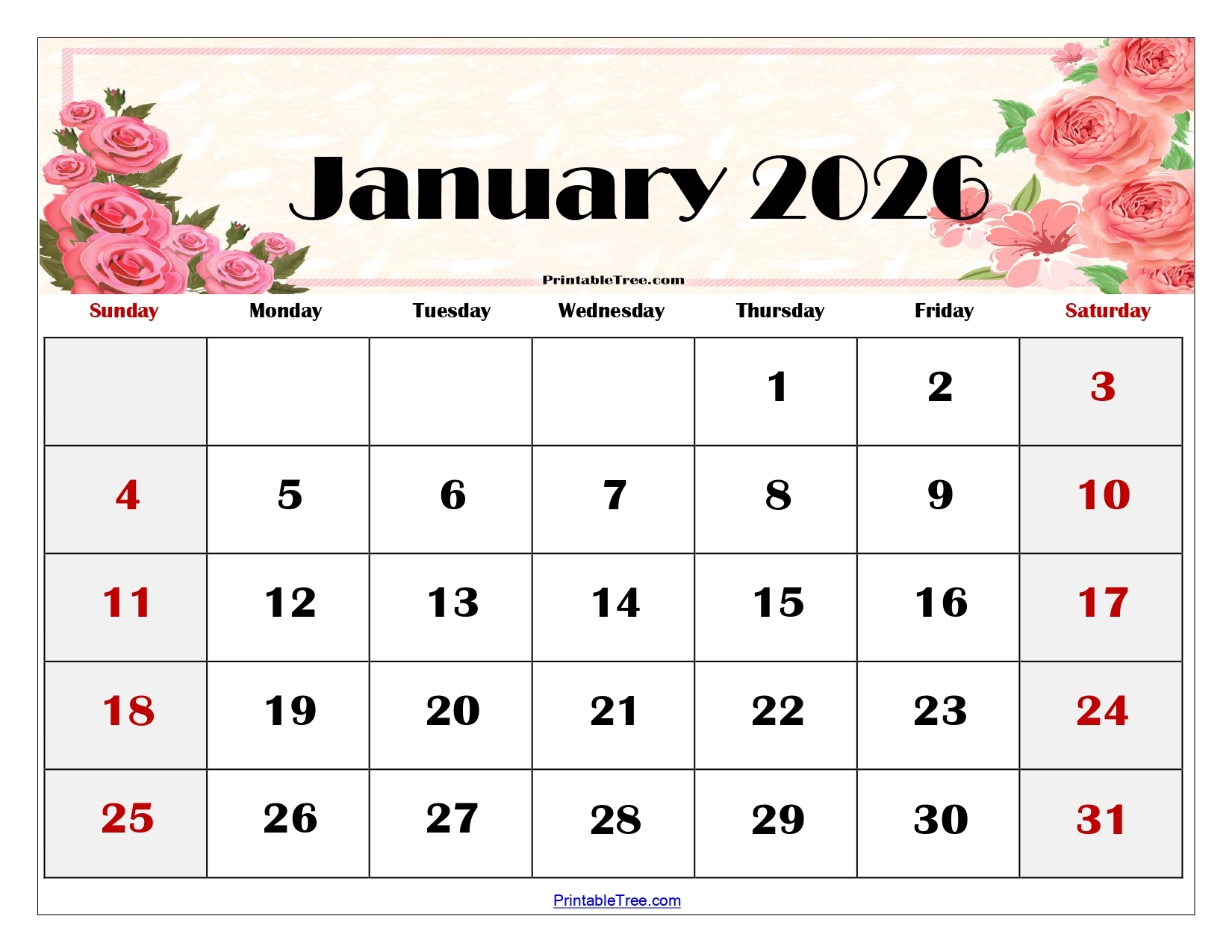 Free January 2026 Calendar Printable