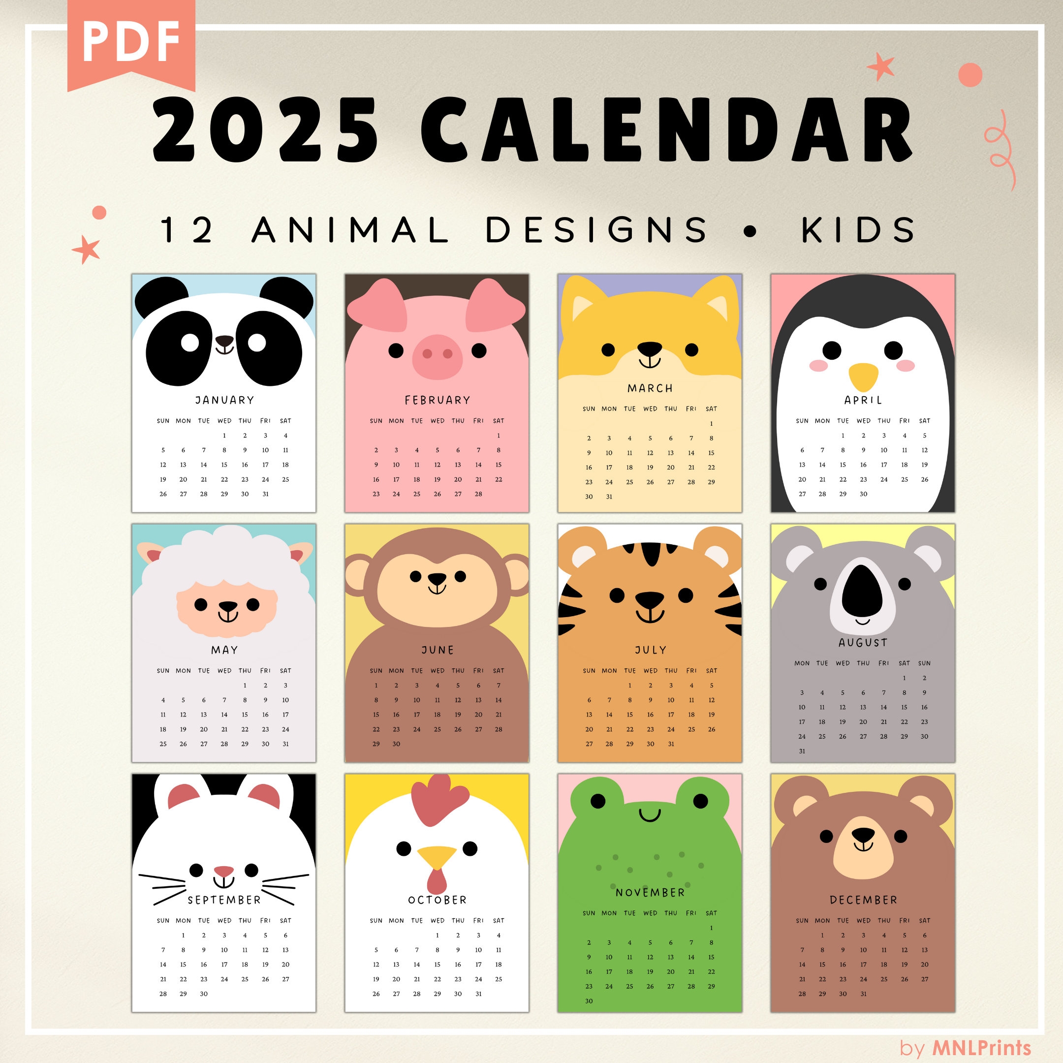Buy Printable Calendar 2025 For Kids Calendar 2025 Calendar Cute 