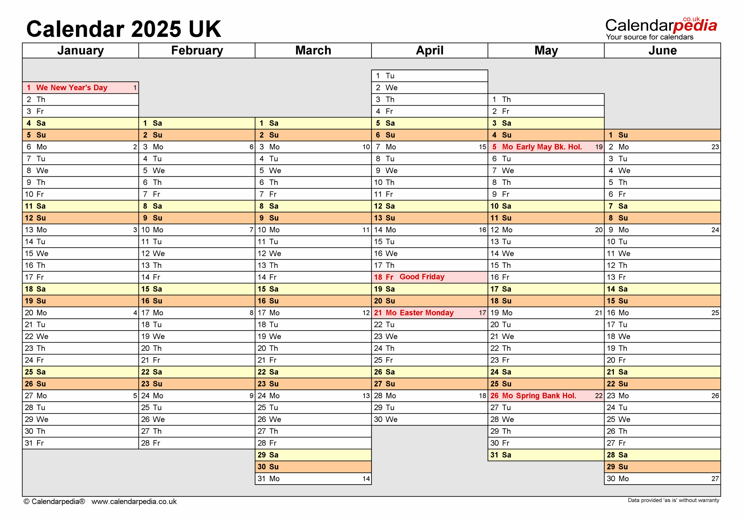 Calendar 2025 UK Free Printable PDF Templates
