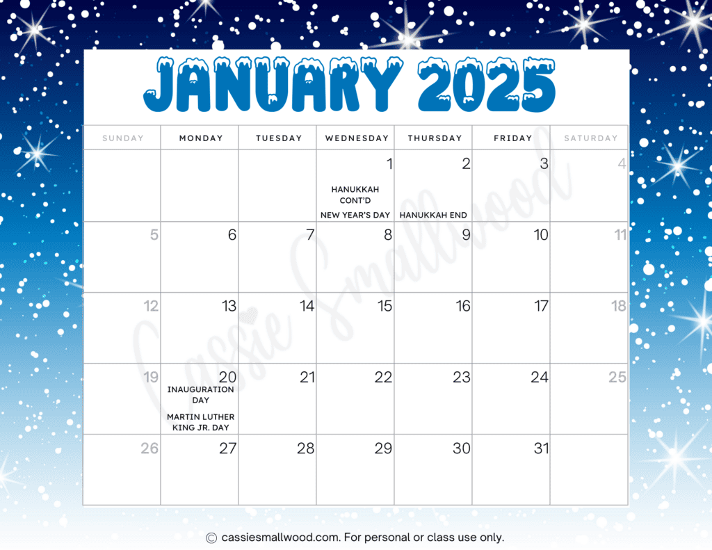 2025 Printable Calendar By Month With Holidays