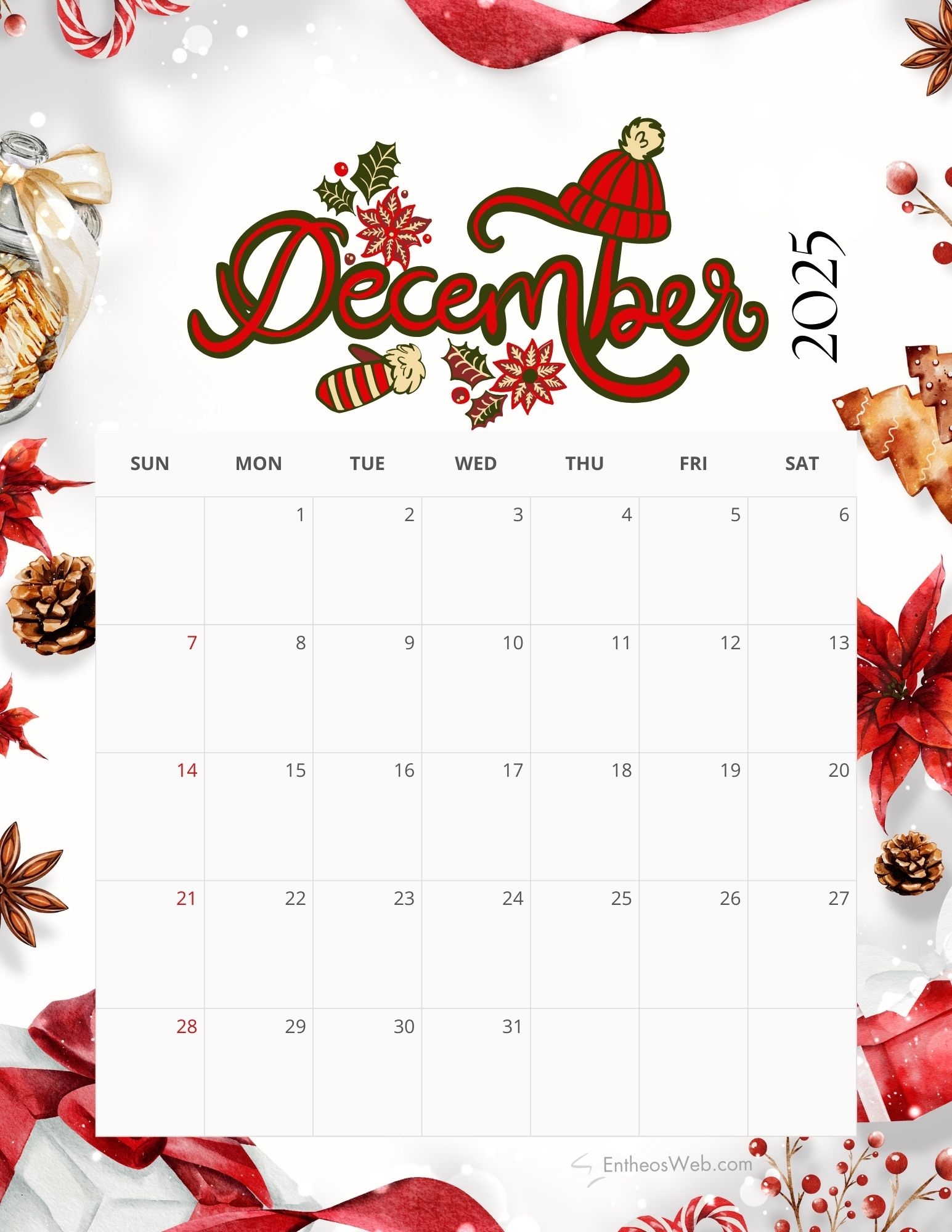 2025 Printable Calendar December