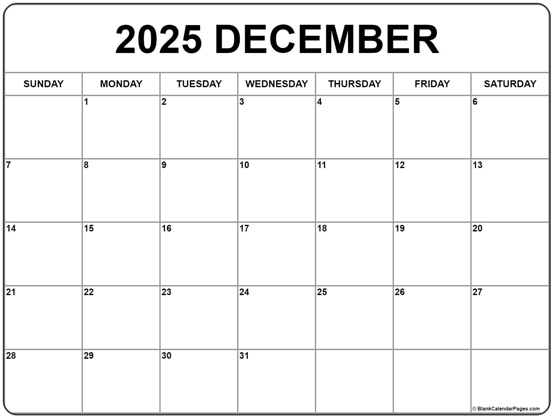 Cute December 2025 Calendar Printable Free