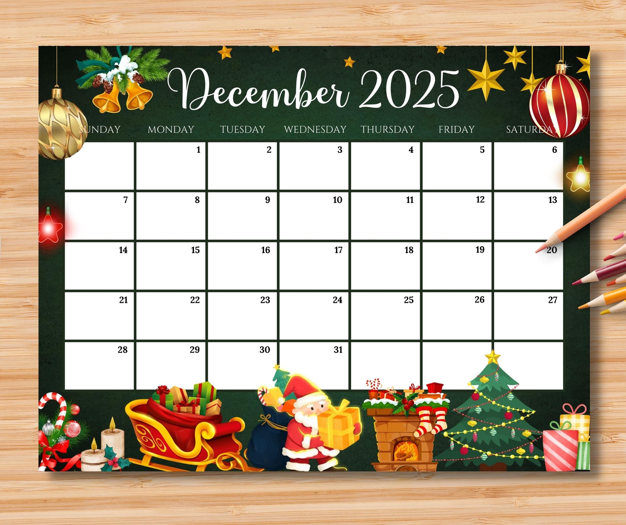 Christmas December 2025 Calendar Printable