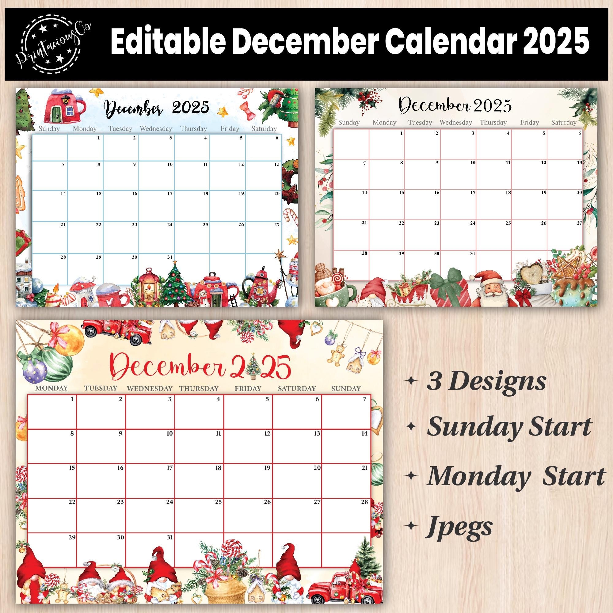 December 2025 Calendar Printable Start On Monday